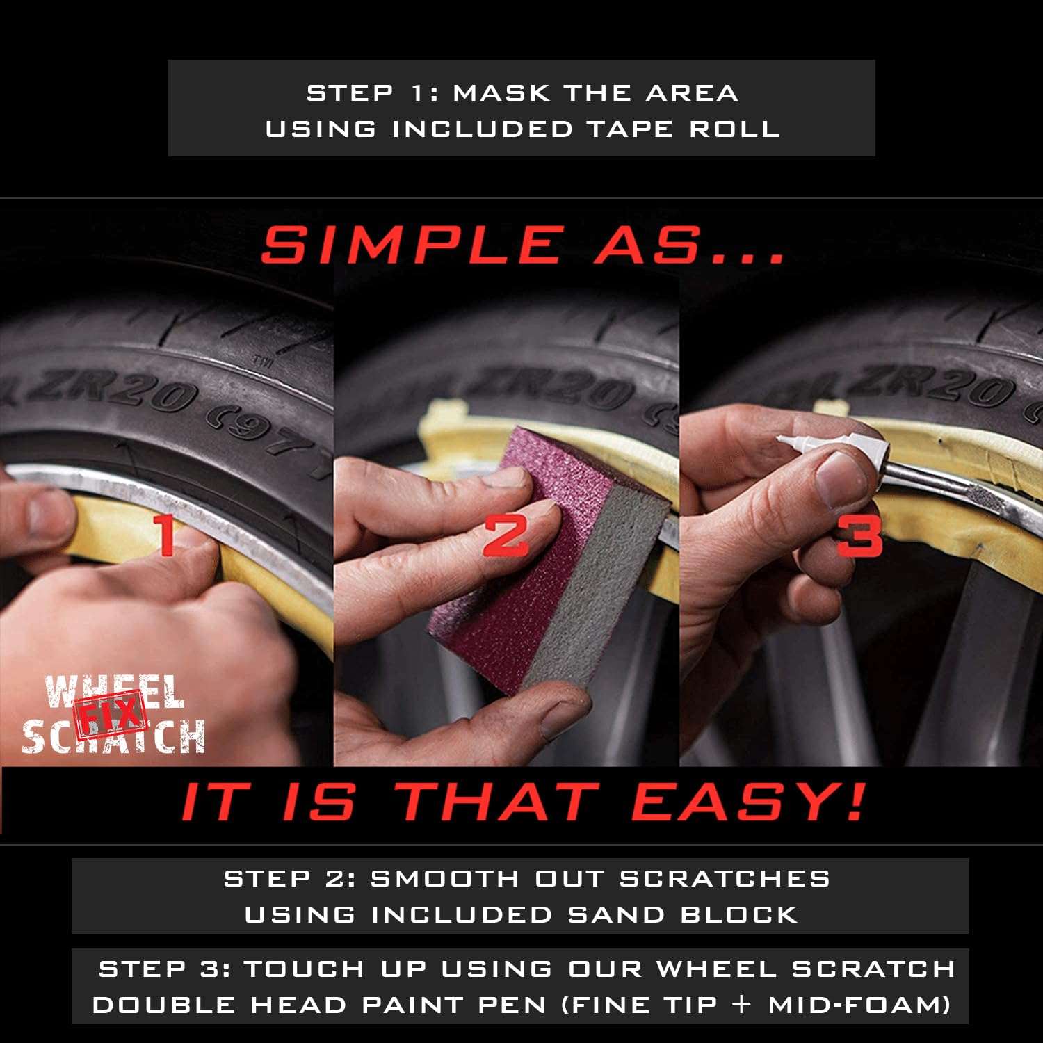Dark Silver Alloy Wheel Touch Up Paint Kit - Car Wheel Scratch & Curb Rash Repair Pen - Universal Rim Repair for Scratches & Damage - Perfect for DIY Auto Maintenance & Wheel Restoration