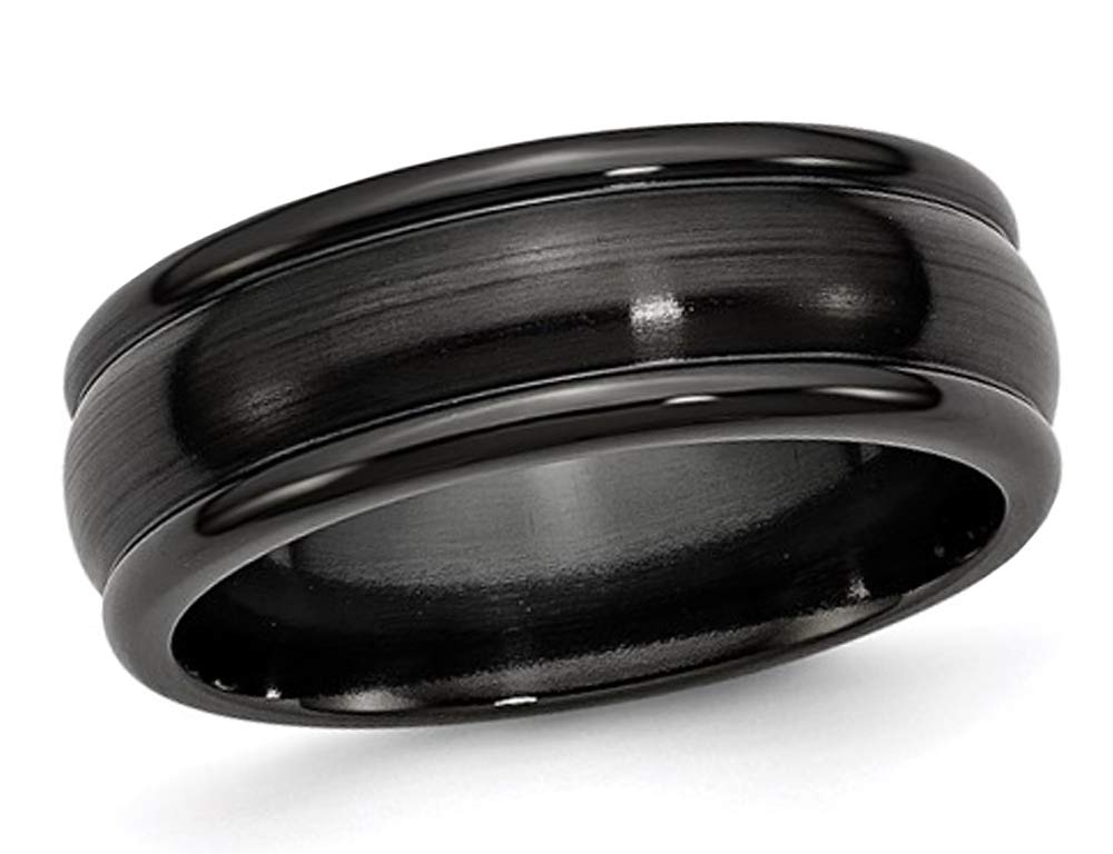 Gem & Harmony Men's 8mm Titanium Wedding Band Ring - Black Polished Domed Design for Everyday Wear & Special Occasions