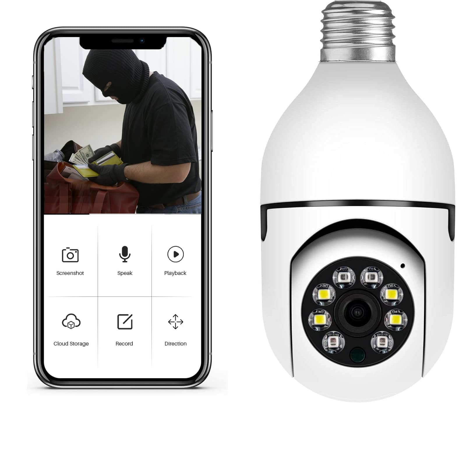 **Smart WiFi Security Camera - 1080p HD 360° Panoramic E27 Light Bulb Camera with Night Vision, Motion Detection & Alarm for Indoor/Outdoor Home Security - White (Perfect for Baby Monitoring, Pet Watching & Property Protection)**