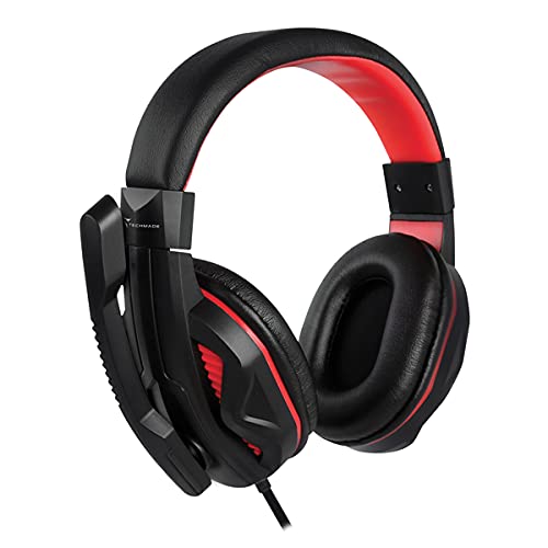 Techmade PC13 Gaming Headset with Noise Cancellation - Wired Over-Ear Headphones for PC, PS4, Xbox (Red) - Perfect for Gaming, Streaming & Online Classes