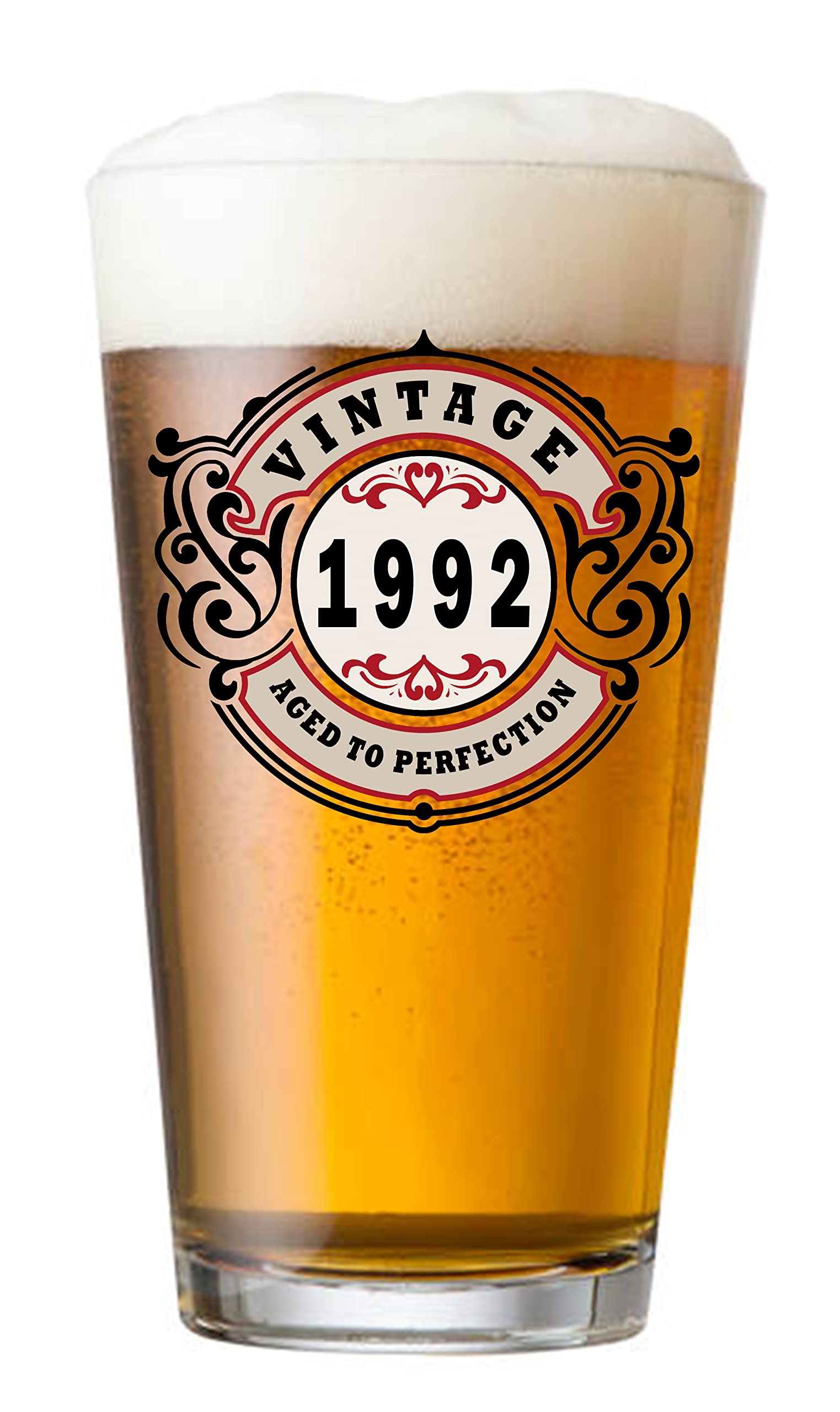 Vintage 1992 33rd Birthday Gift for Men - 16oz Beer Glass with Retro Design | Perfect 33rd Birthday Party Decorations & Gag Gift for Him