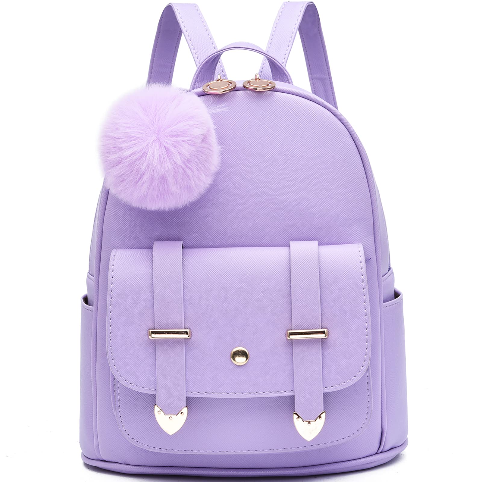 IHAYNER Girls Fashion Backpack - Mini PU Leather Backpack Purse for Women & Teen Girls, Cute Pompom Shoulder Bag for School, Travel & Daily Use