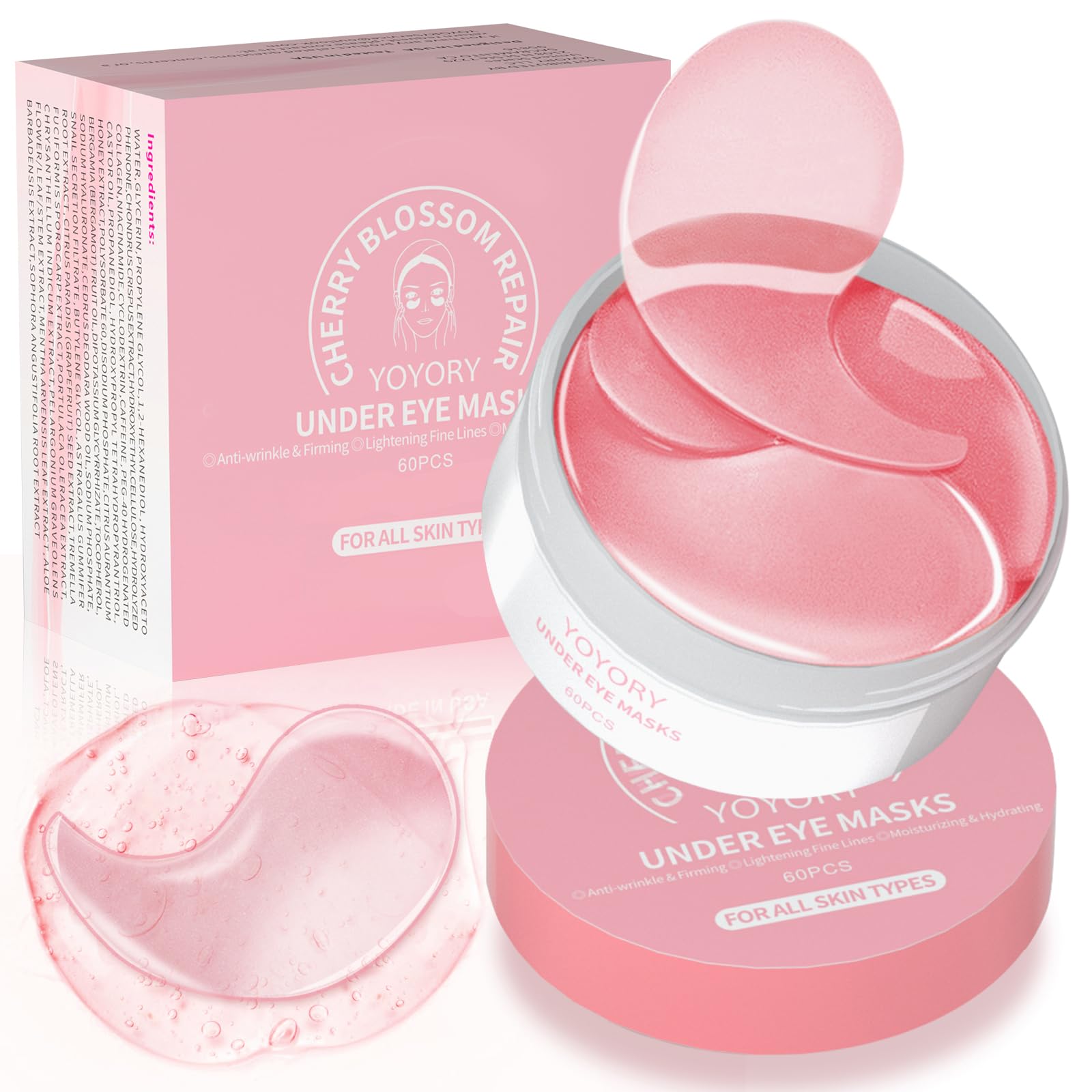 Under Eye Patches for Puffy Eyes & Dark Circles - Collagen & Hyaluronic Acid Eye Masks for Fine Lines, Wrinkles & Eye Bags Treatment - Hydrating & Moisturizing Pink Eye Patches (60 Pcs) - Perfect for Morning Skincare Routine & Travel Essentials
