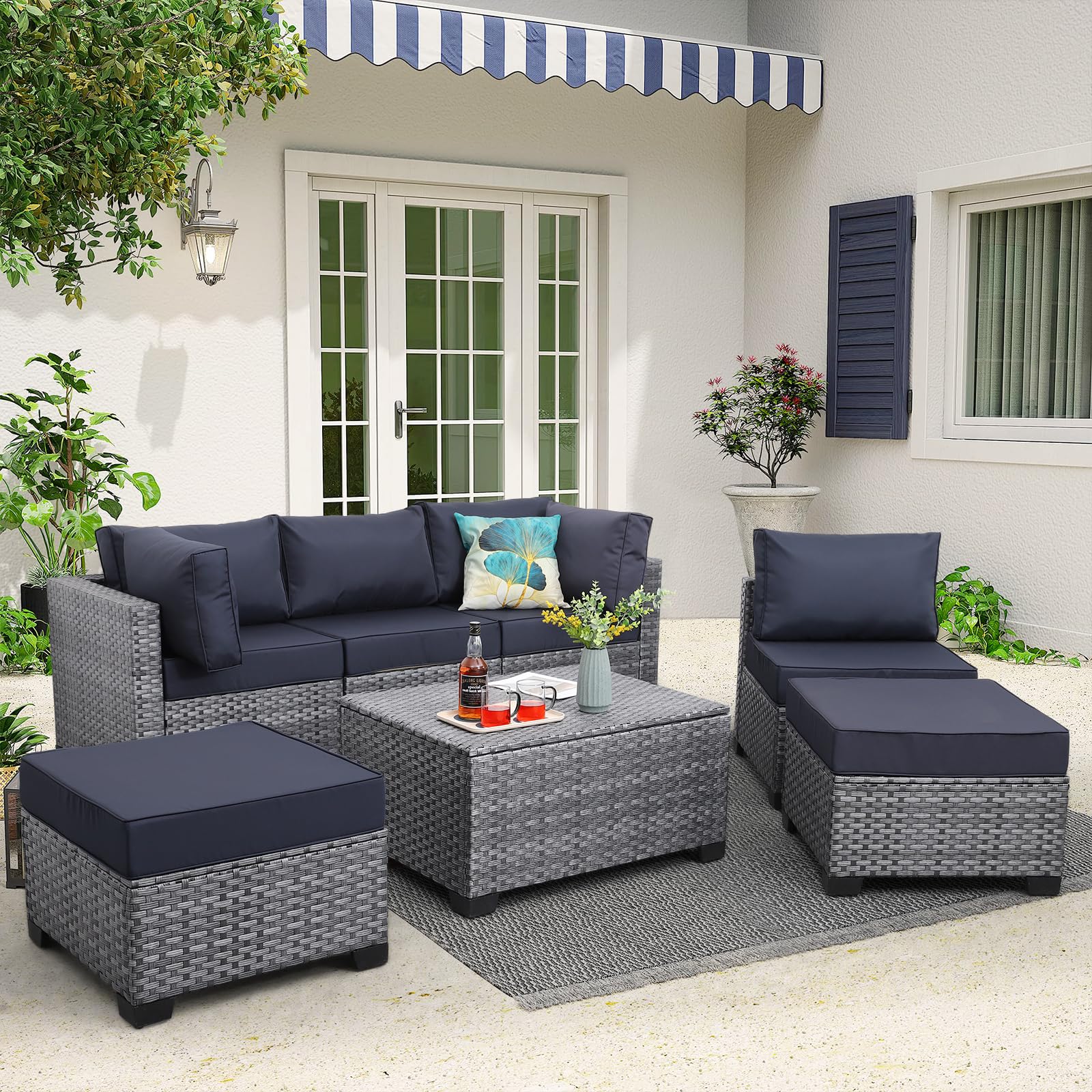 Outdoor PE Wicker Coffee Table - Waterproof Resin Rattan Patio Table with Storage Bag | Garden Furniture for Backyard, Balcony & Poolside | Grey Weatherproof Side Table for Outdoor Living Spaces