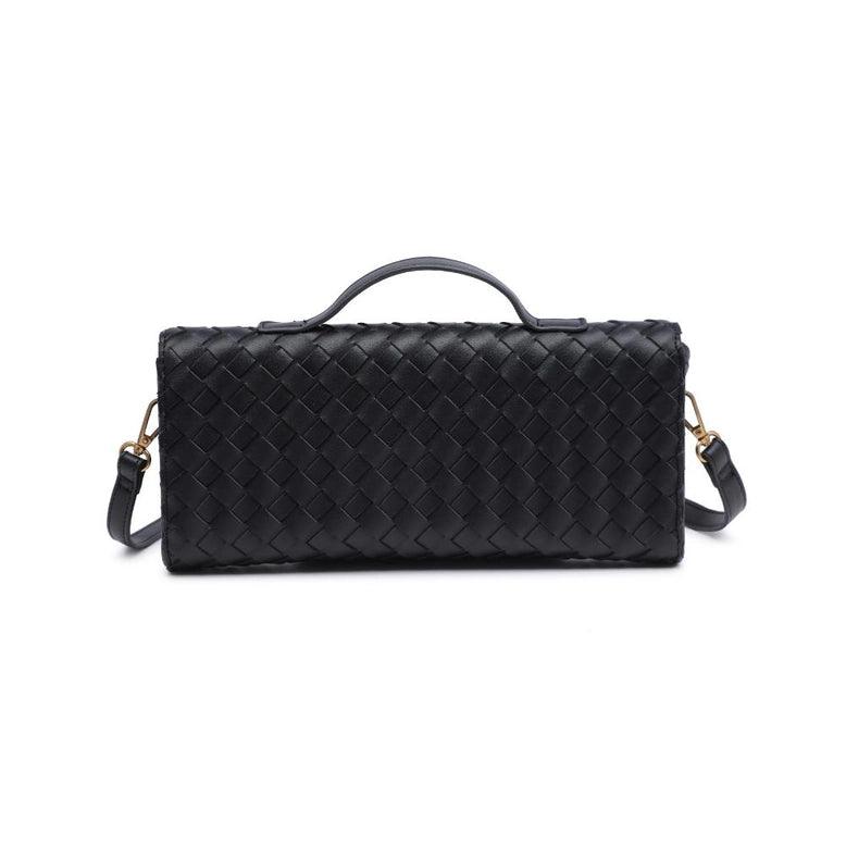 Ada Top Handle Woven East West Clutch Crossbody Bag in Black - Perfect for Evening Parties, Weddings & Date Nights