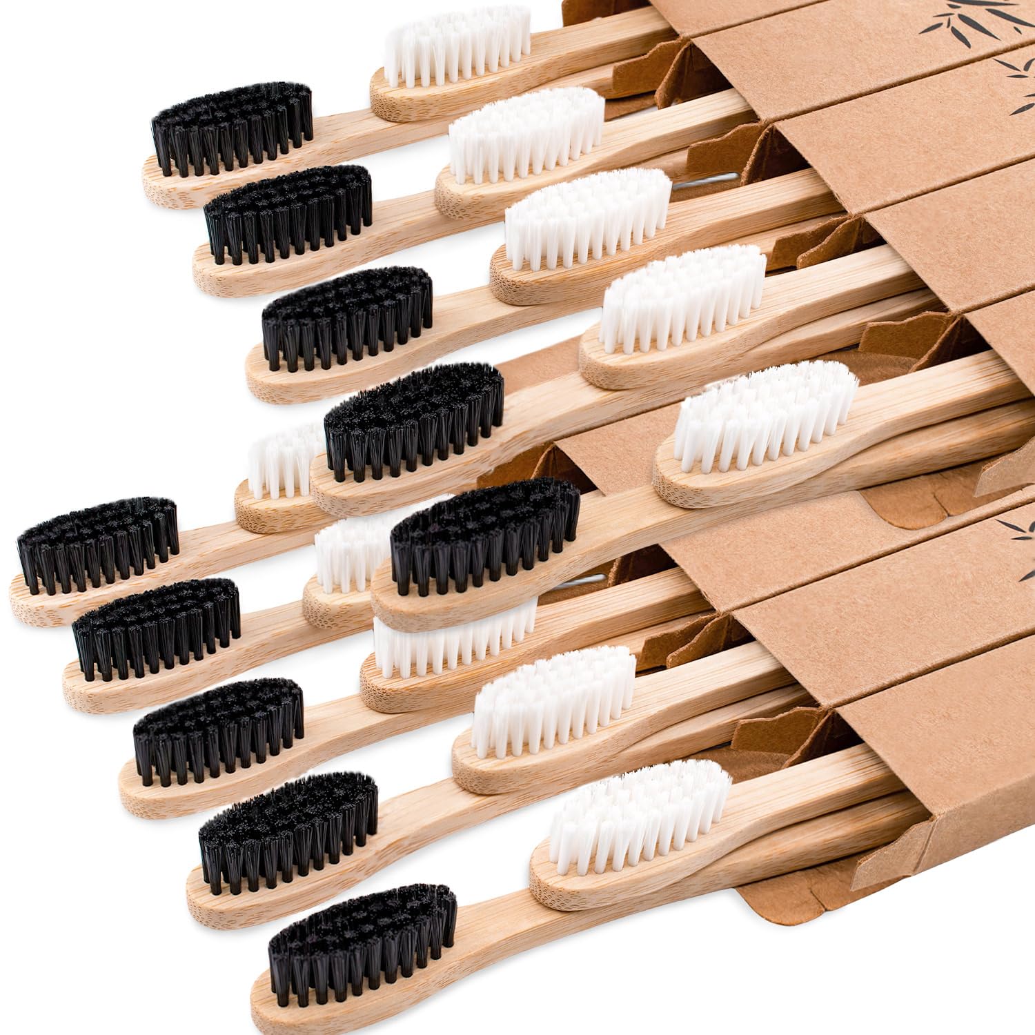 **Eco-Friendly Bamboo Toothbrushes for Adults - Medium Bristles, 20-Pack Family Bulk Set | Natural Organic Wooden Handle with Charcoal Infusion | Black & White | Ideal for Travel, Home & Zero-Waste Lifestyle**