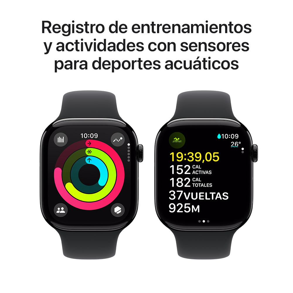 Apple Watch Series 10 GPS 46mm - Midnight Aluminum Case with Black Sport Band (M/L) - Fitness Tracking & Smart Notifications for Active Lifestyles