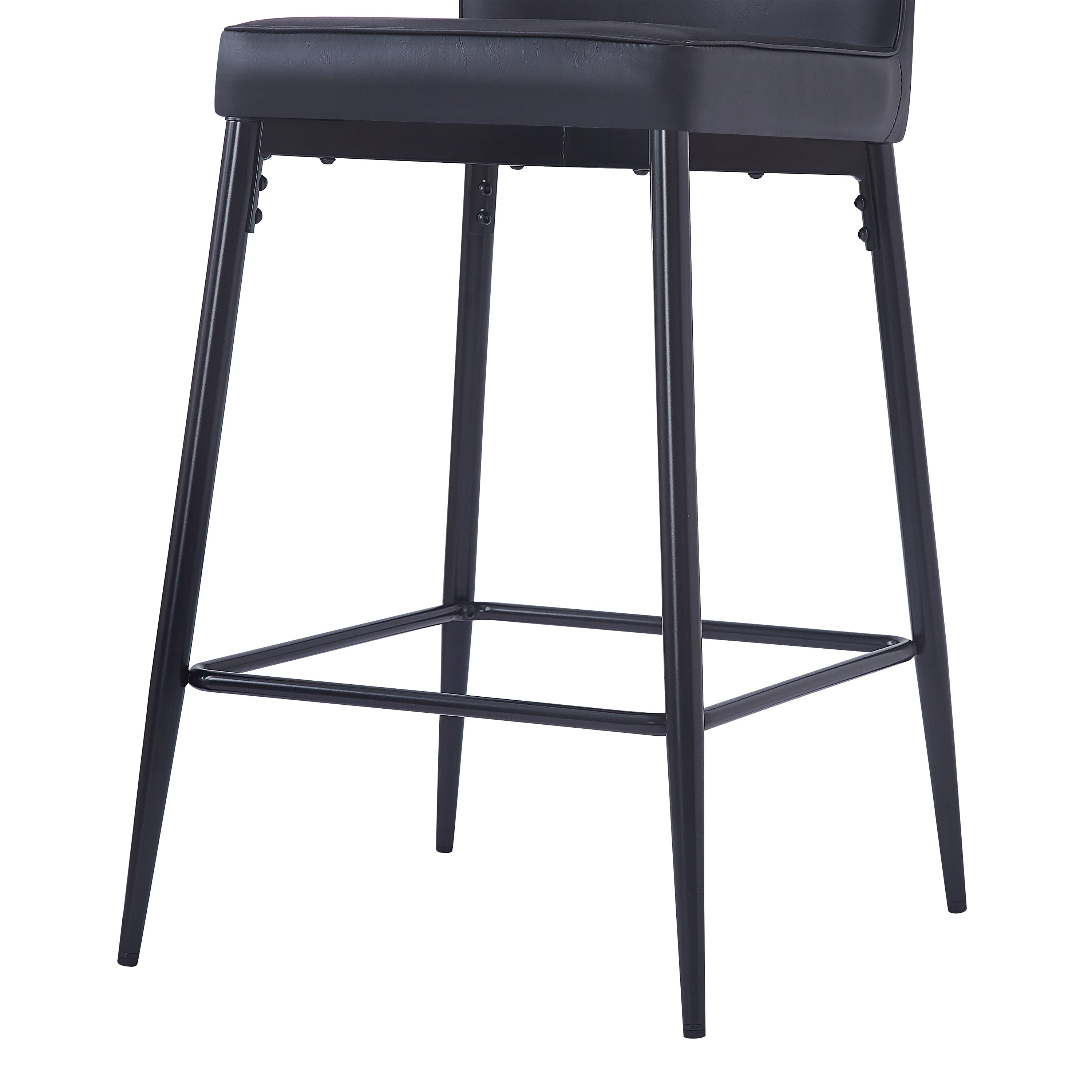 28 Inch Counter Height Bar Stools Set of 2 - Modern PU Leather Upholstered Bar Chairs with Metal Footrest & Sturdy Frame for Kitchen Island, Breakfast Bar, Dining Room - Black - Perfect for Entertaining, Small Spaces & Contemporary Home Decor