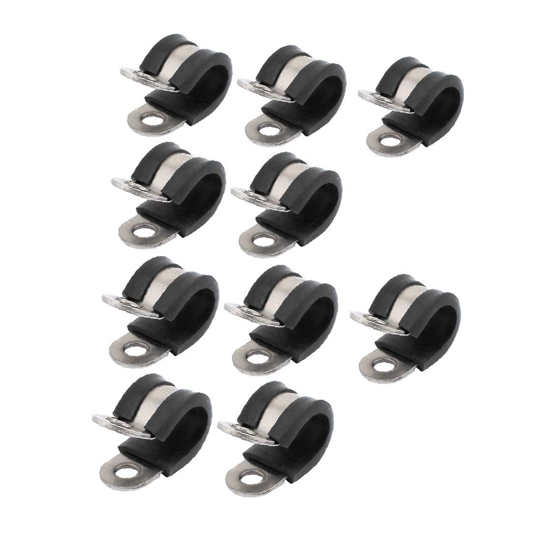 10Pcs 12mm Dia Rubber Lined R-Shaped Stainless Steel Tube Pipe Clamps for Cable Management - Heavy Duty Pipe Clips for Home, Office, and Industrial Use