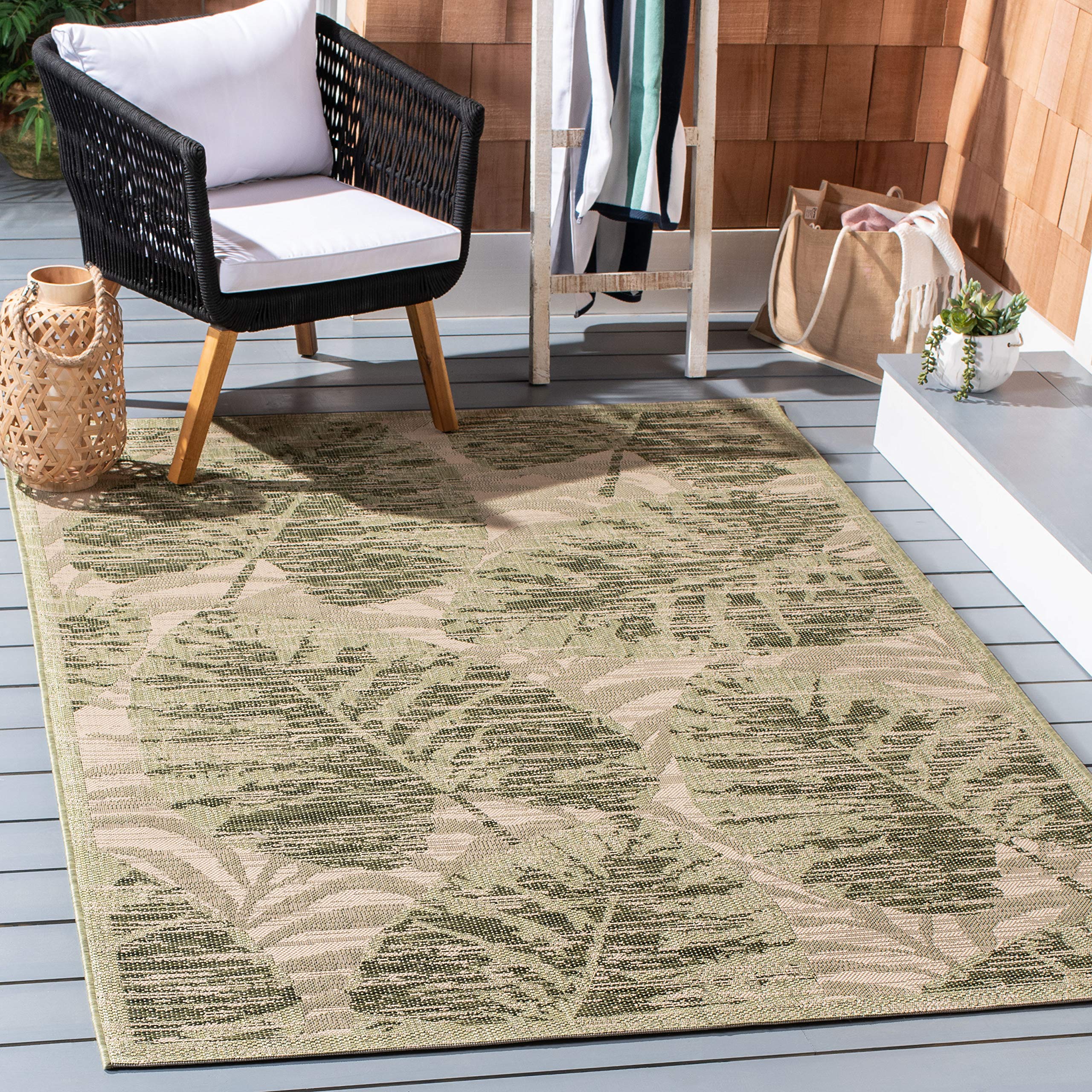 SAFAVIEH Courtyard Collection 8' x 10' Green/Beige Indoor Outdoor Waterproof Rug - Easy to Clean, Stain Resistant Area Rug for Patio, Backyard, Mudroom, Porch & Deck (Model CY7556)