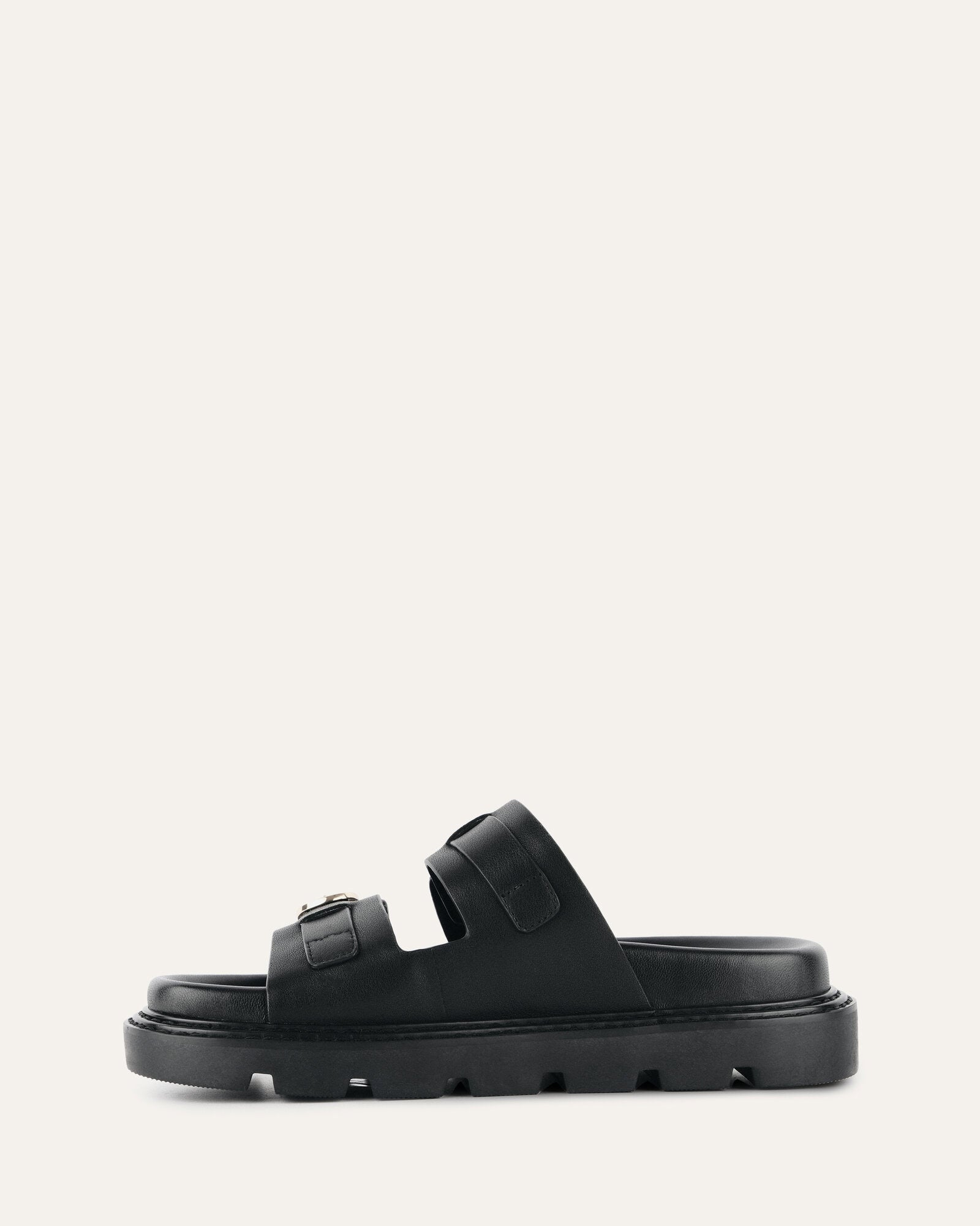 VICHY Women's Flat Sandals - Black Leather Comfortable Slip-On Shoes for Casual Wear, Walking & Beach Outfits