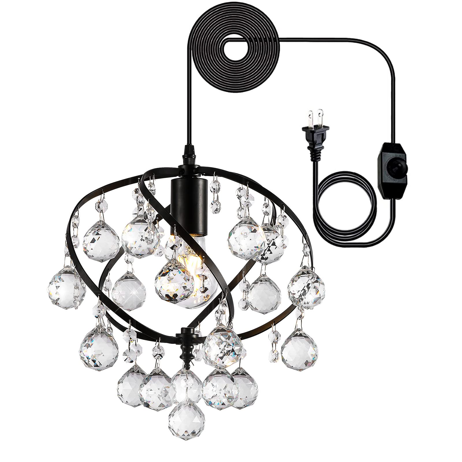 KAERDI Black Metal Crystal Plug-in Mini Chandelier - Modern 1-Light Fixture for Hallway, Bedroom, Kitchen Island & Dining Room | Farmhouse & Entryway Lighting | Perfect for Home Decor, Wedding Venues & Restaurant Ambiance
