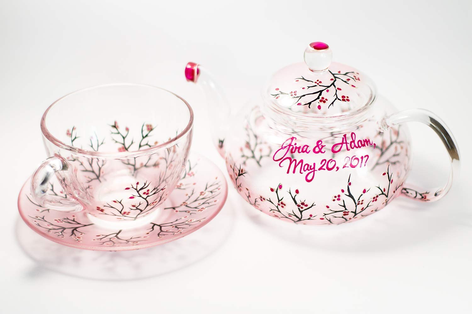 Exclusive Hand-Painted Glass Teapot Set with Cup & Saucer - Personalized Tea Gift for Women | Perfect for Afternoon Tea, Bridal Showers & Mother's Day