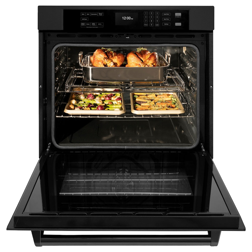 ZLINE 30 Inch Black Stainless Steel Professional True Convection Single Wall Oven with Air Fry and Self Clean - Perfect for Home Kitchens, Baking, Roasting & Air Frying (WASB 30)