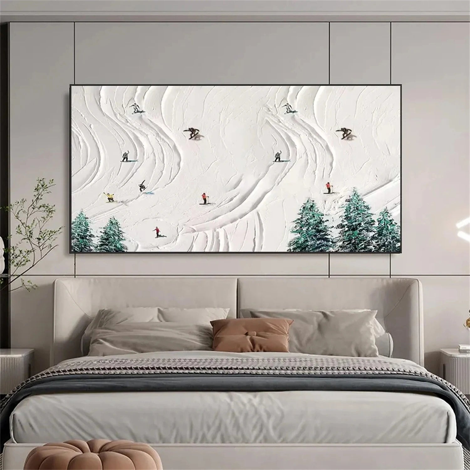 SP037 Skiing Sport Art Textured Canvas Painting - Perfect for Winter Home Decor & Ski Lodge Wall Art