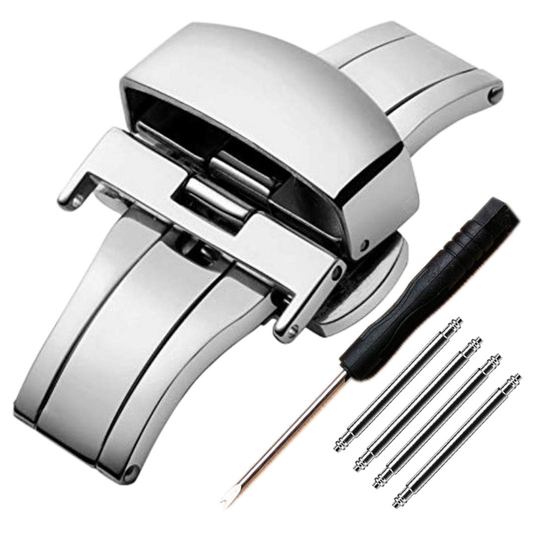 Stainless Steel Butterfly Deployment Watch Clasp - Replacement Buckle for Leather Watch Bands | Secure & Adjustable Watch Accessory for Men & Women | Perfect for Dress Watches, Business Attire & Everyday Wear
