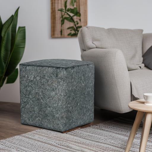Joveco Square Ottoman Vanity Stool - Fabric Upholstered Footrest & Footstool with Non-Slip Pad - Modern Side Table Seating for Living Room, Bedroom & Home Office - Grey - Perfect for Lounging, Makeup Vanity & Extra Seating