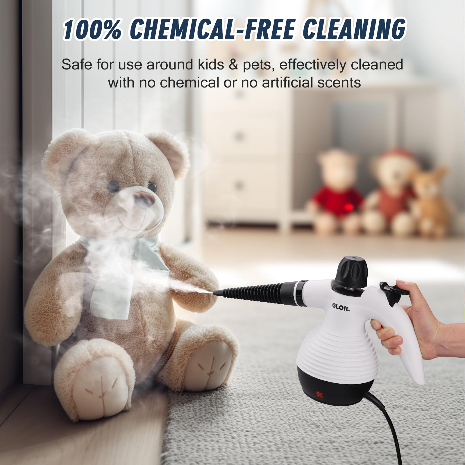**Portable Handheld Steam Cleaner for Home - Multipurpose Steamer with Safety Lock & 10 Accessory Kit - Remove Grime, Grease, Stains - Perfect for Kitchen, Bathroom, Floors & Upholstery Cleaning**