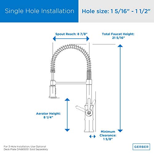 Gerber Plumbing Kinzie Pre-Rinse Commercial Kitchen Faucet - Heavy Duty Stainless Steel Sprayer for Restaurant & Food Service Use
