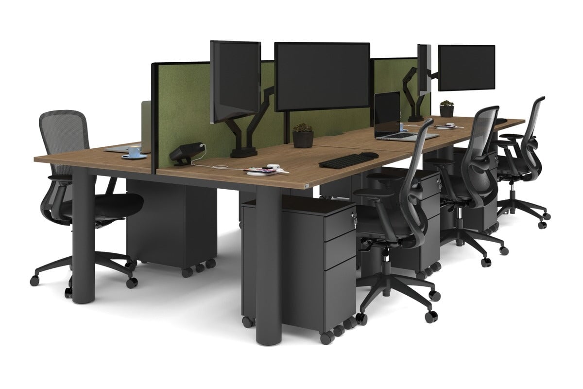 6-Person Quadro Cylinder Leg Office Workstation Desk [1400L x 700W] - Modern Collaborative Workspace Solution for Open Offices & Coworking Spaces