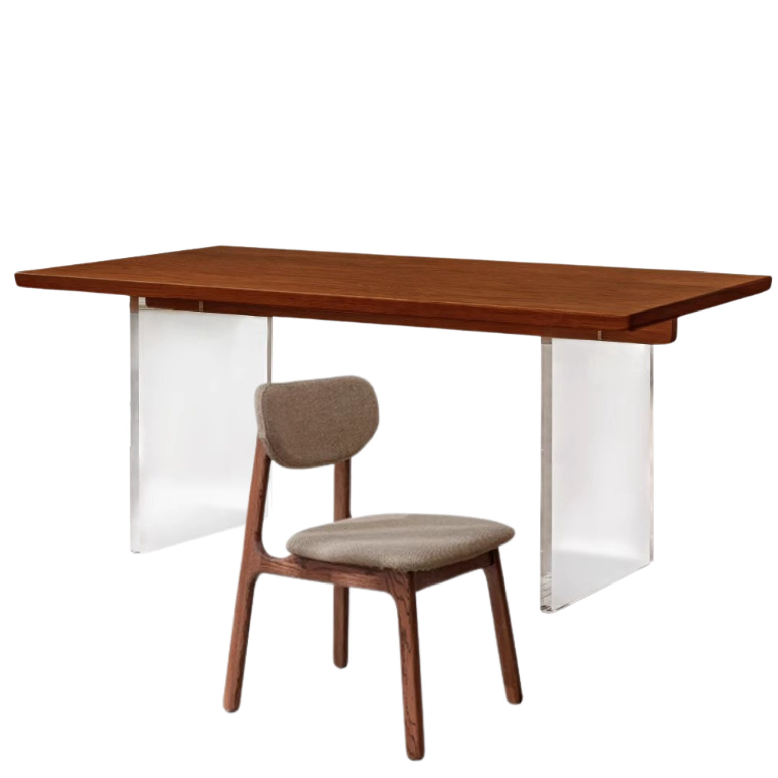 Solid Oak & Cherry Wood Acrylic Suspension Dining Table - Modern Floating Design for Small Spaces, Kitchens & Contemporary Dining Rooms