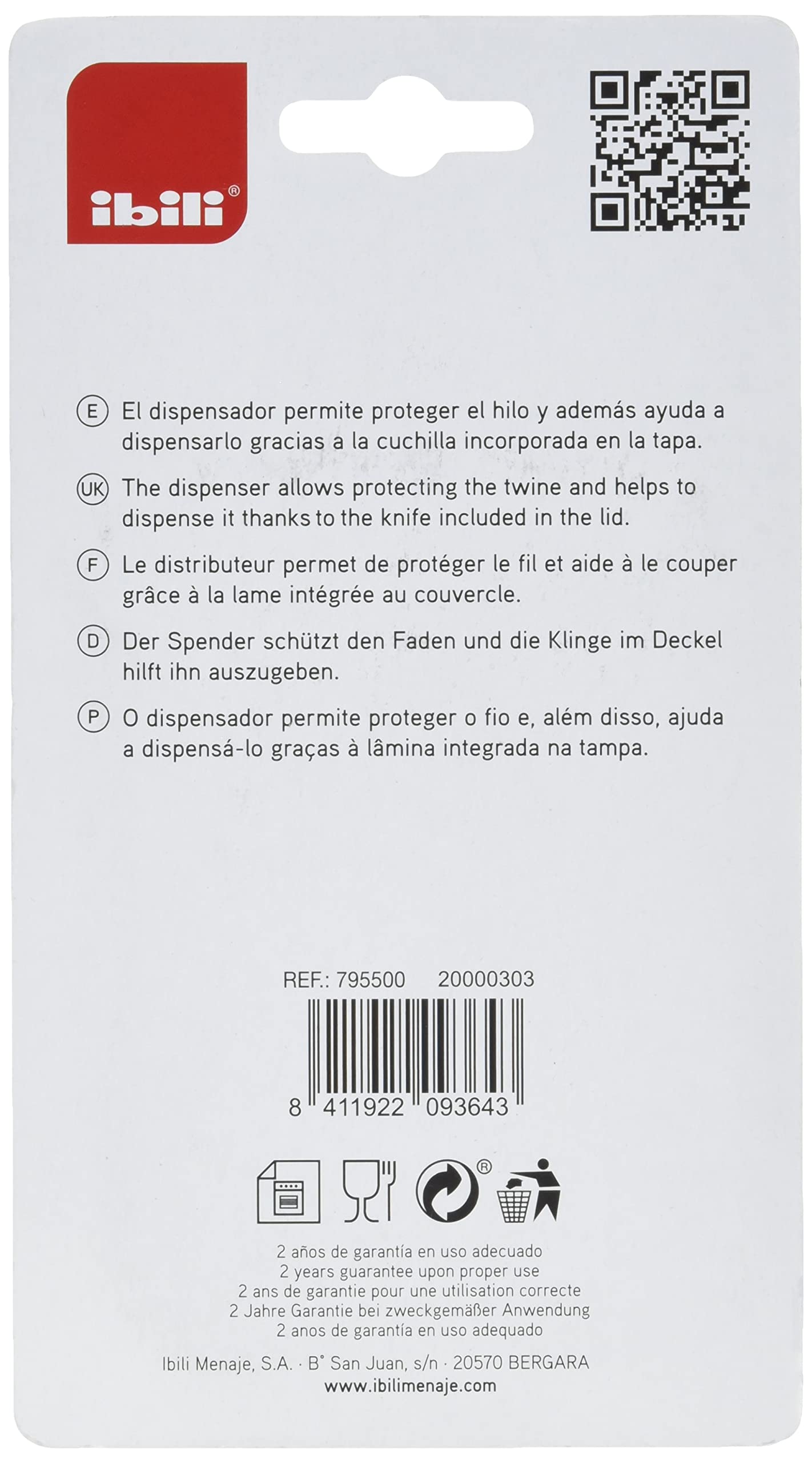 IBILI Kitchen String with Dispenser - White, Transparent & Grey 6m Roll - Perfect for Tying Roasts, Bundles & Food Prep in Home Kitchens
