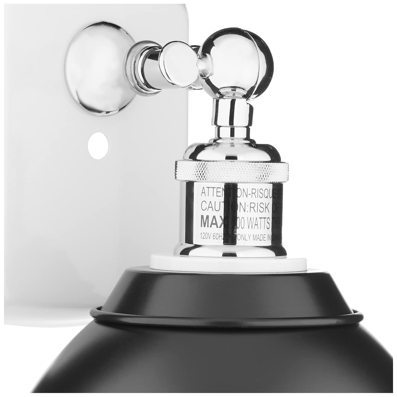 Ballston Collection 516-1W-WPC-M14-BK Modern Wall Sconce Light Fixture - White/Polished Chrome Finish for Bedroom, Hallway & Entryway Lighting
