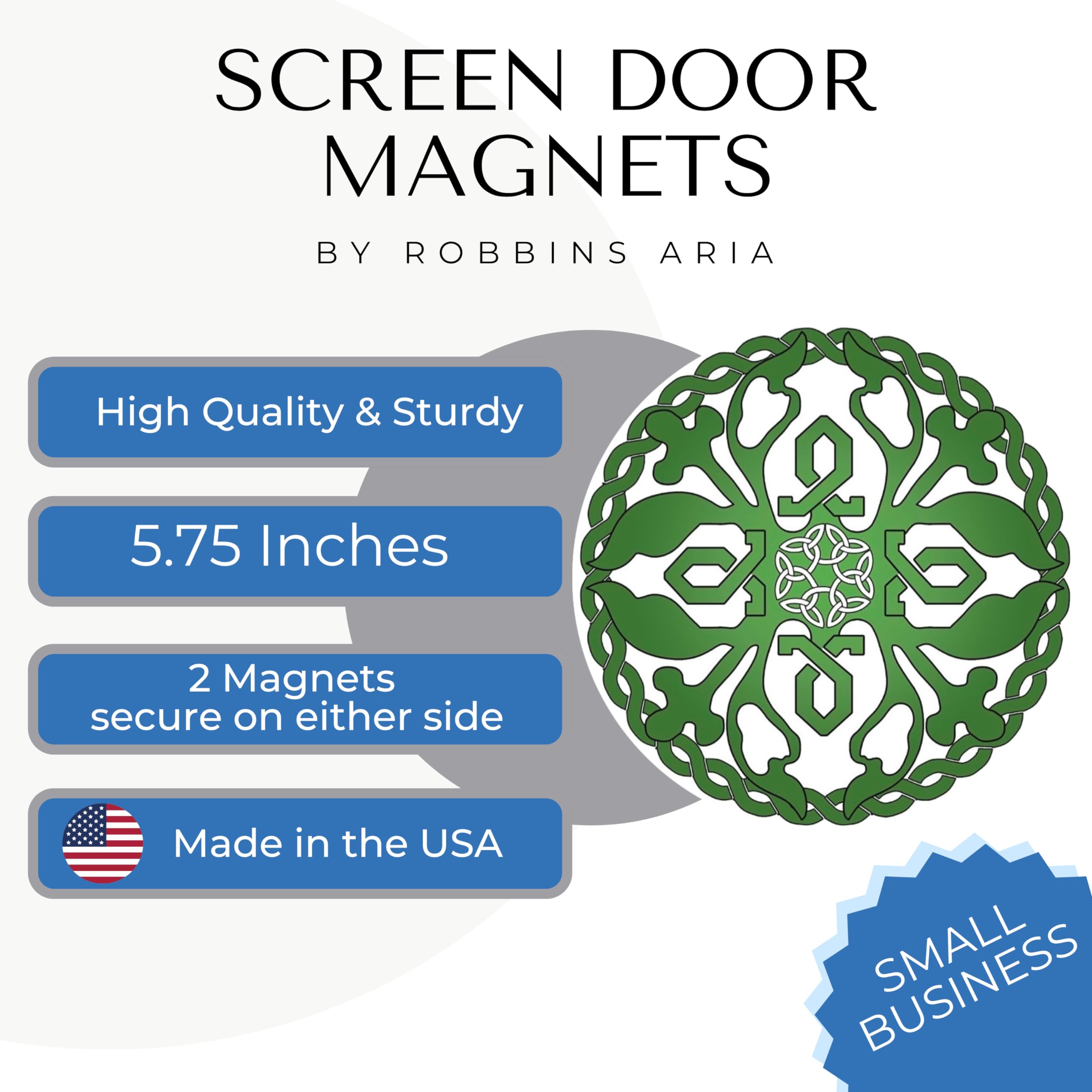 Twist Click Lock Screen Door Magnets - Secure Magnetic Screen Door Latch for Pets & Kids Safety - Robbins Aria Celtic Design Home Decoration - Perfect for Patio, Porch, and Backyard Entryways