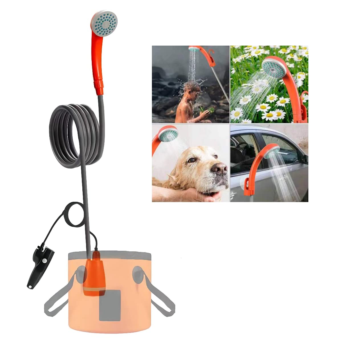 Rechargeable Portable Outdoor Camp Shower Pump - Lightweight Camping Shower Head for Beach, Hiking, RV & Travel | Perfect for Camping, Swimming & Outdoor Adventures