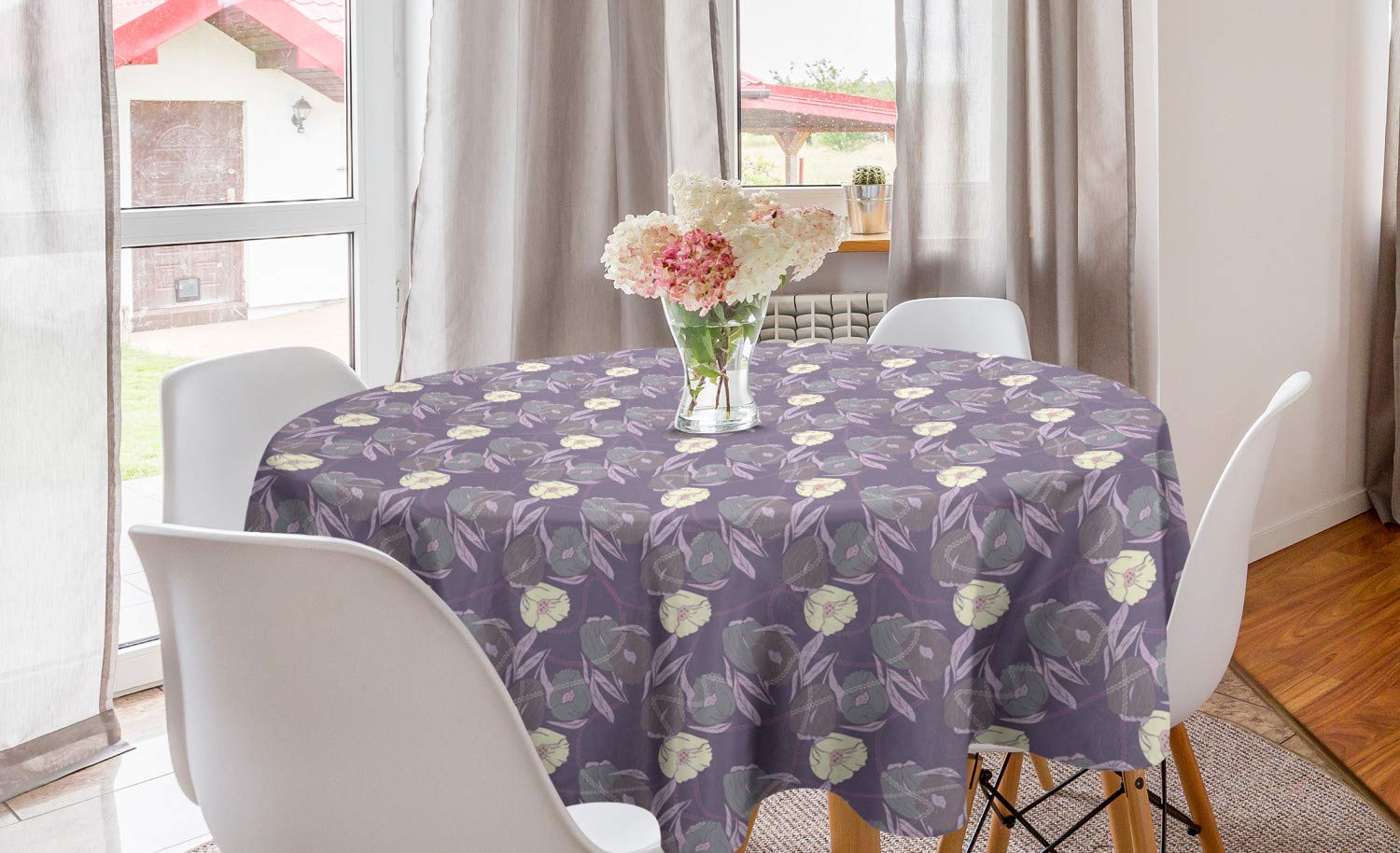 Ambesonne Floral Round Tablecloth 60