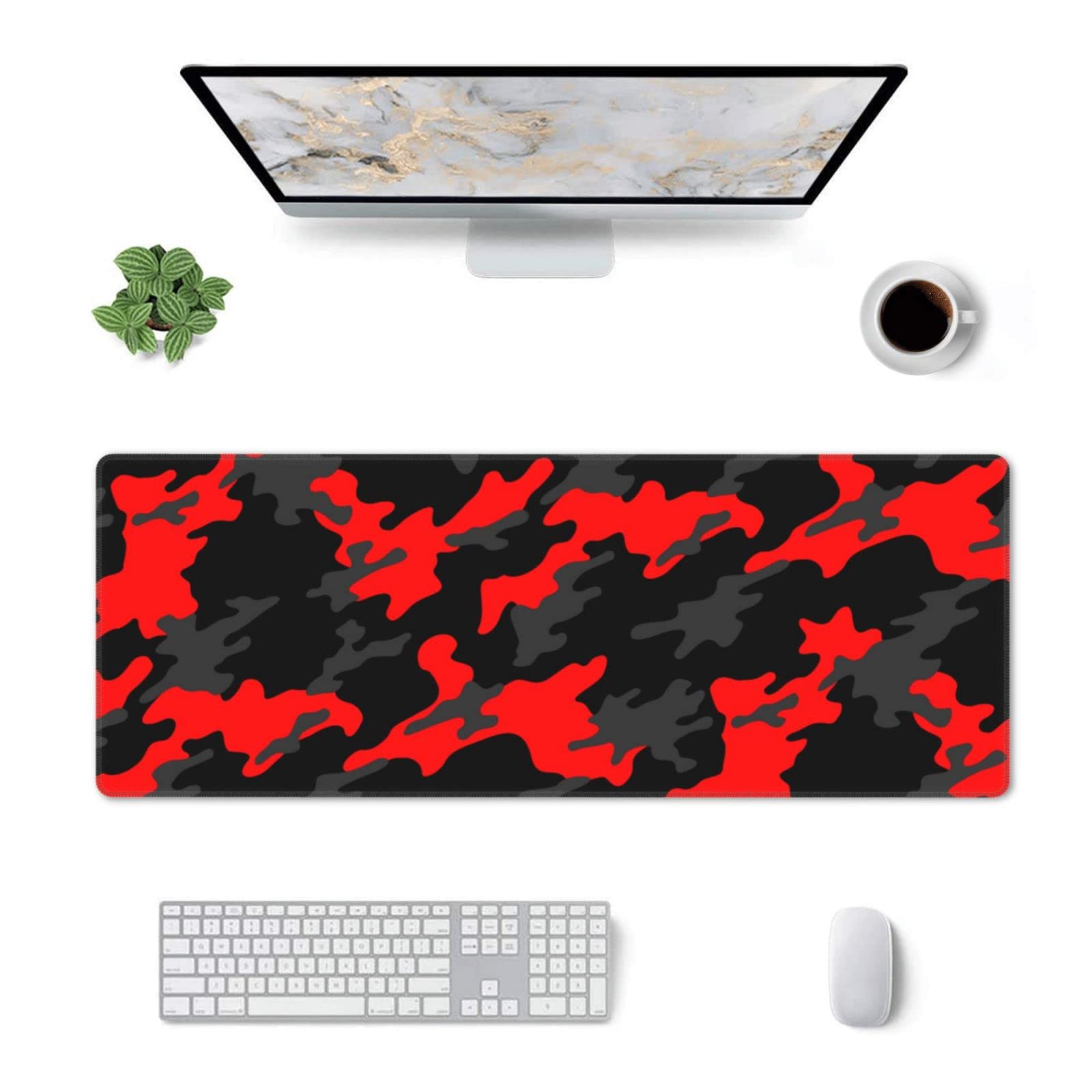 Red and Black Camouflage Gaming Mouse Pad - XXL Large Mouse Mat (31.5x11.8 Inch) for PC, Laptop & Office Desk - Non-Slip Base, Smooth Surface for Gaming & Work