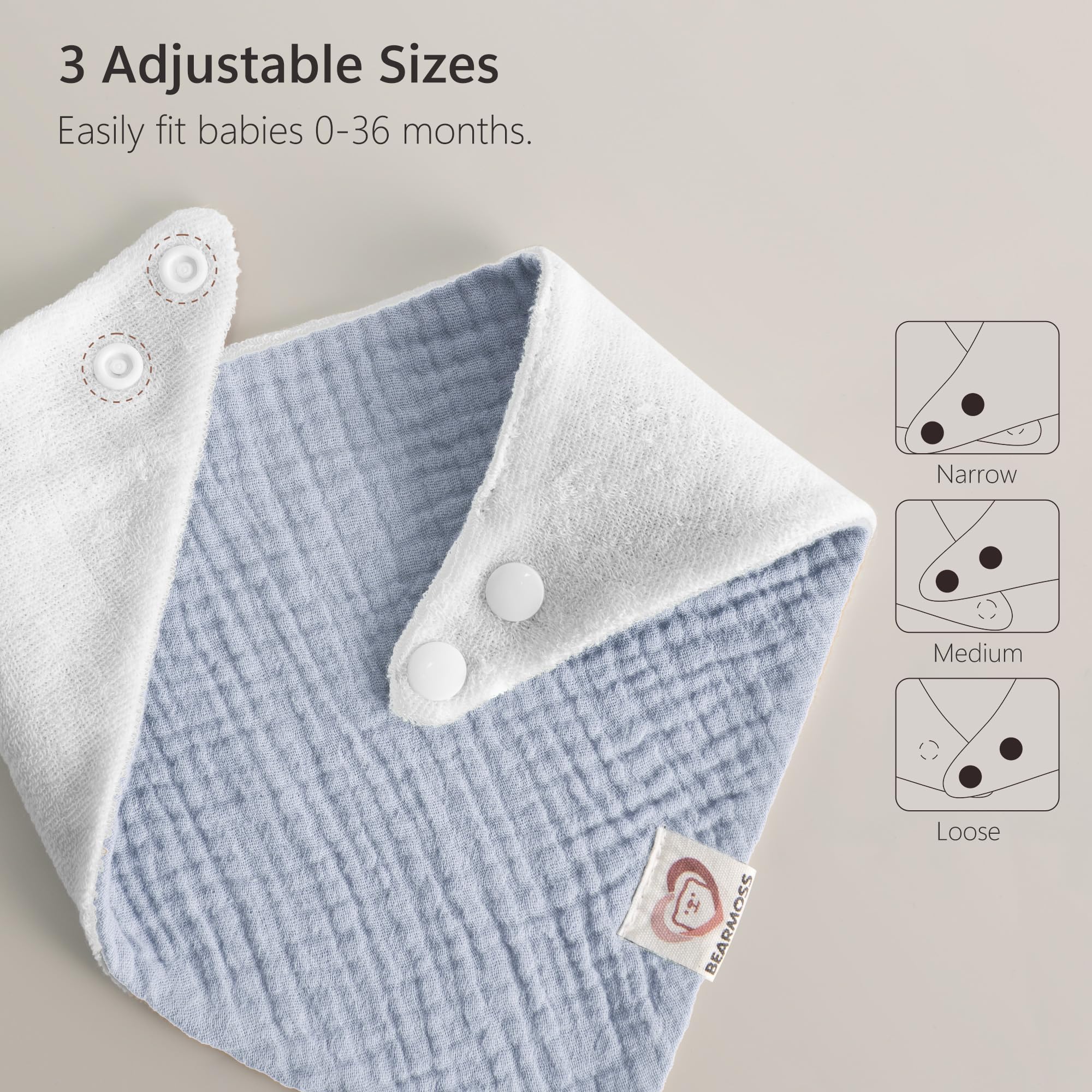 Bearmoss 100% Cotton Muslin Baby Bibs 6-Pack - Soft Absorbent Drool Bibs for Newborns, Infants & Toddlers - Unisex Bandana Bibs for Boys & Girls - Perfect for Teething, Feeding & Everyday Use