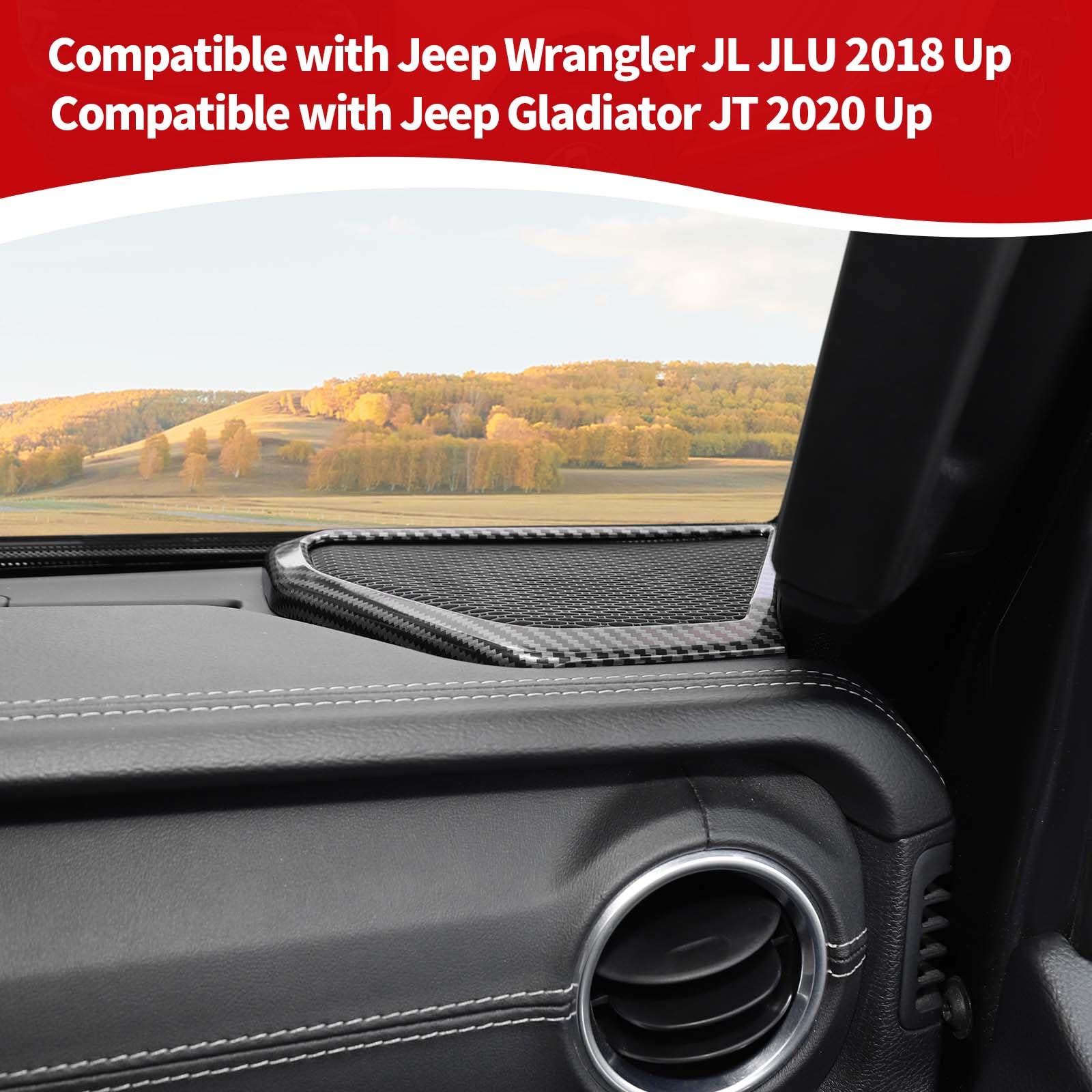 RT-TCZ Carbon Fiber A Pillar Speaker Trim Cover for Jeep Wrangler JL/JLU & Gladiator JT (2018-2024) - 2pc Interior Upgrade - Perfect for Off-Roading & Custom Car Styling
