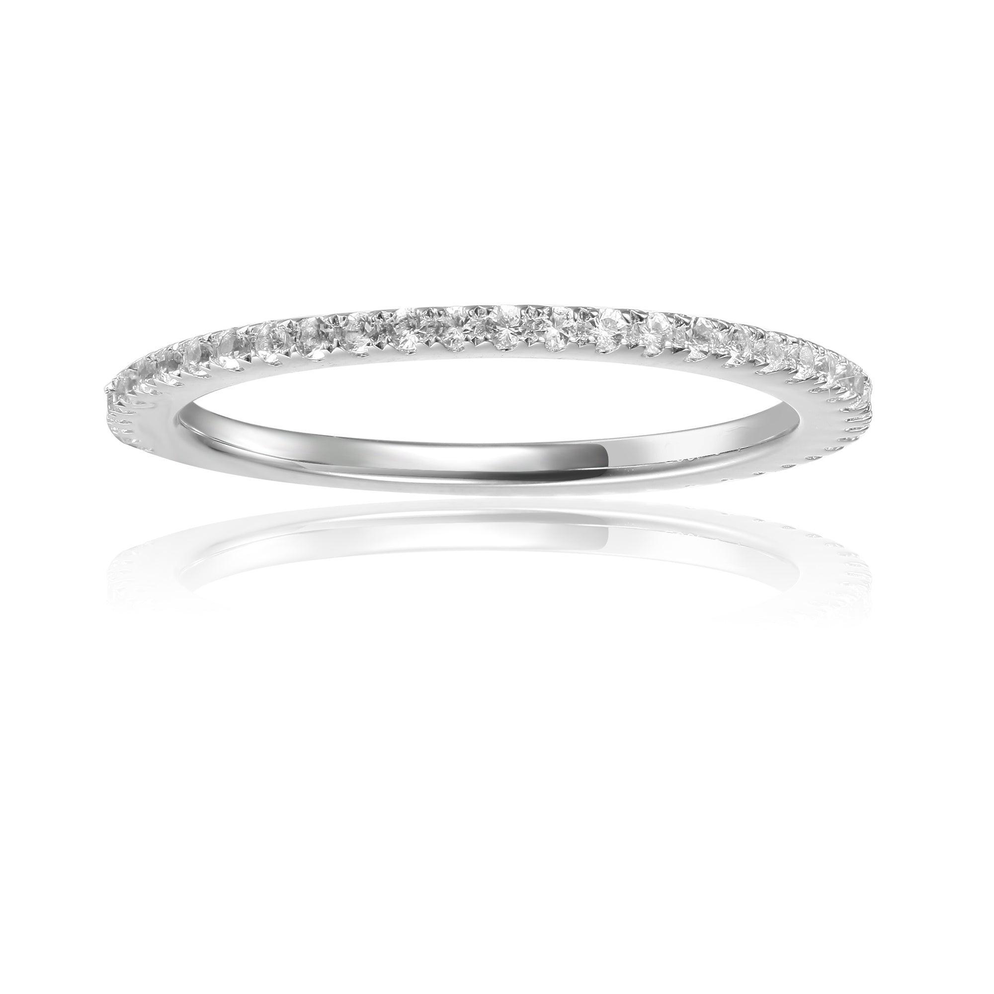 White Sapphire Pave Ring for Women - Elegant Sterling Silver Wedding Band, Engagement Ring & Anniversary Gift - Perfect for Bridal Jewelry, Special Occasions & Everyday Wear