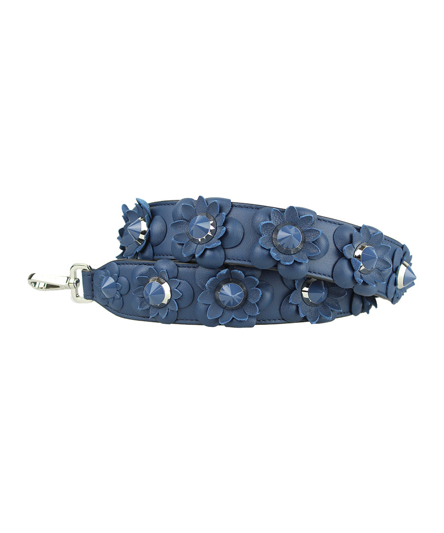 Fendi Blue Leather Shoulder Bag with Floral Design - Perfect for Women's Fashion, Daily Use & Travel Accessories