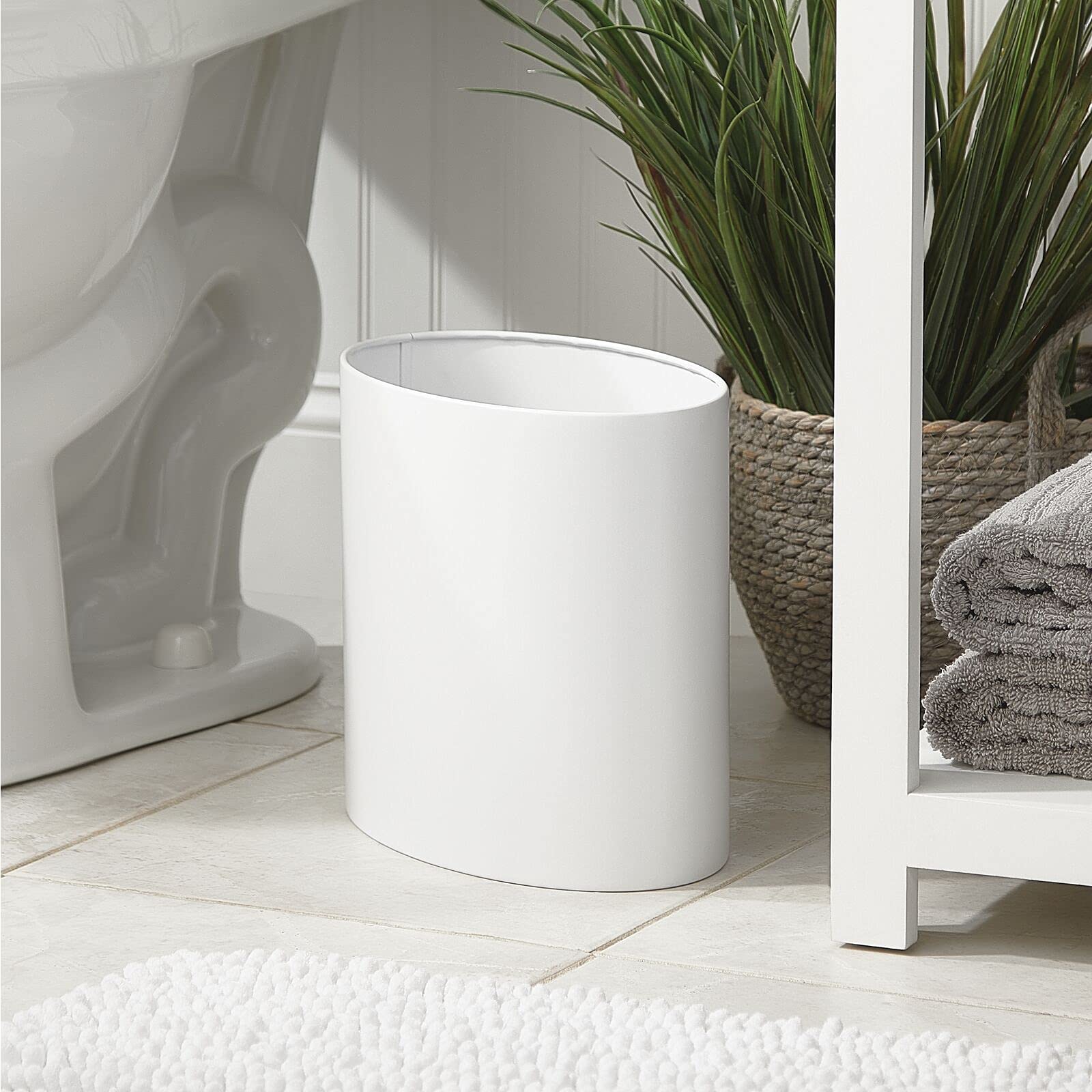 Stainless Steel Oval Trash Can - 7.9L/2.09G Bathroom & Kitchen Waste Bin | mDesign Mirri Collection White Garbage Can for Bedroom, Home Office | Durable Metal Recycling Bin for Home & Office Use