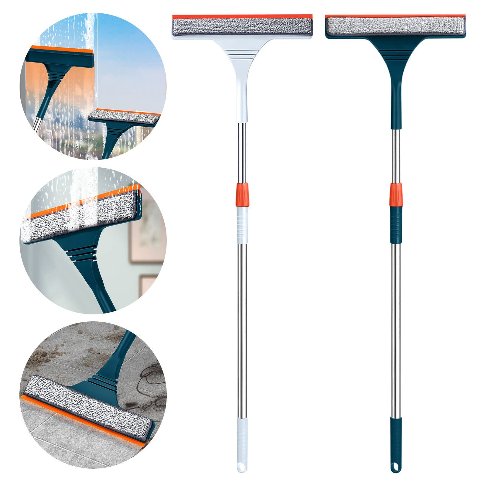 RAFCAR 2-in-1 Double-Sided Window Cleaning Brush with Telescopic Handle - Multi-Purpose Glass Wiper & Scraper for Home, Car, Shower - Perfect for Windows, Glass Doors, Windshields & Mirrors (Green)