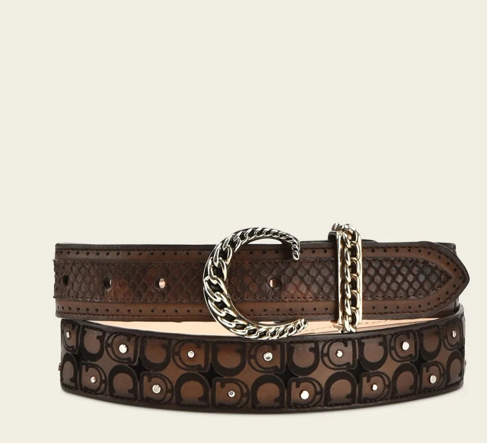 CDA30PH Cuadra Brown Western Cowgirl Python Belt for Women - Stylish Accessory for Rodeo, Country Music Festivals & Western Fashion