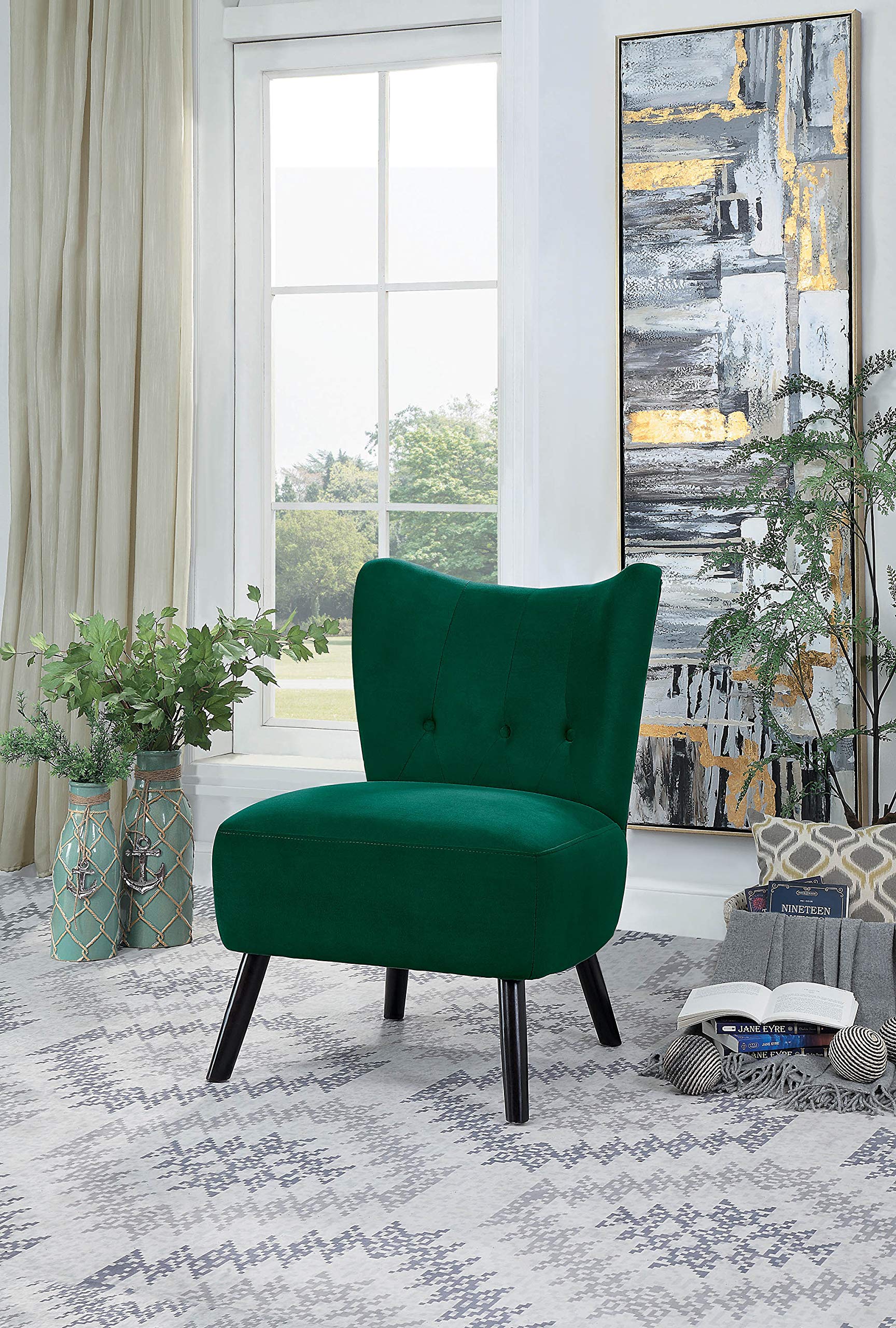 Homelegance Imani Tufted Velvet Accent Chair - Luxurious Green Velvet Upholstery, Button Tufted Back, Solid Wood Legs | Perfect for Living Room, Bedroom, Home Office & Reading Nook