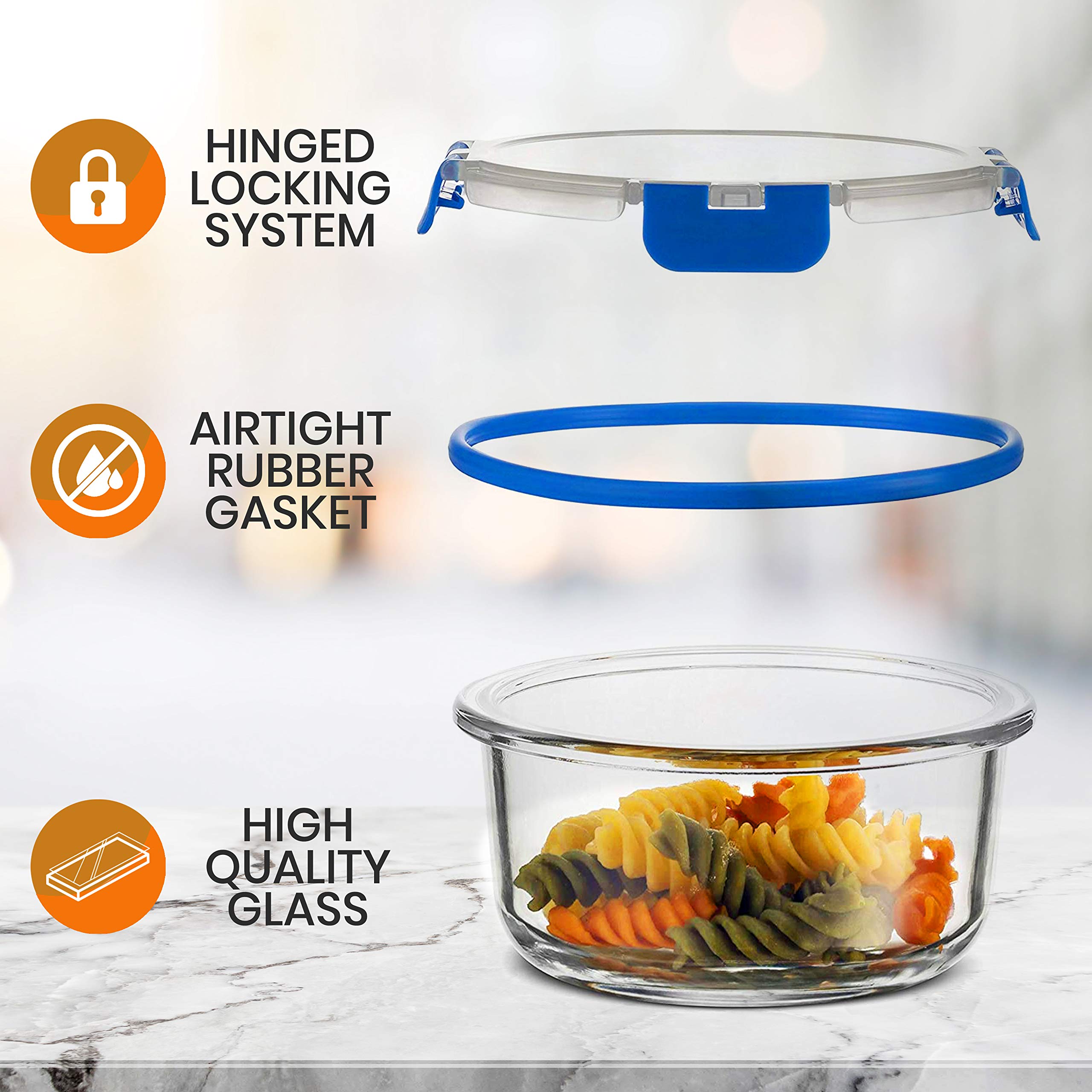 NutriChef 12-Piece Glass Food Storage Containers Set with Airtight Lids - BPA-Free Stackable Meal Prep Containers for Kitchen, Office & Travel - Microwave, Freezer & Dishwasher Safe - Ideal for Meal Prep, Leftovers, Snacks, Fruits & Salad Storage (Blue)