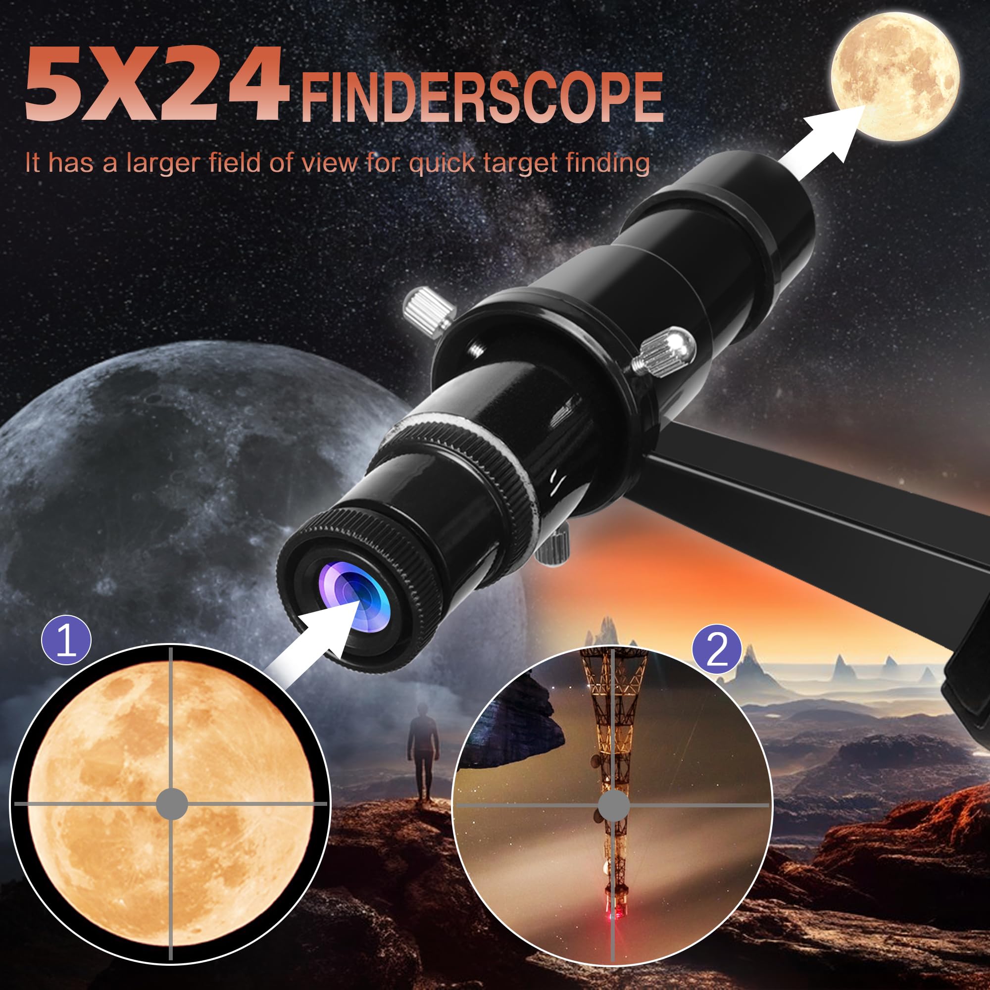 High-Powered 80mm Aperture Refractor Telescope for Adults & Beginners - 180X Magnification Astronomy Telescope with Phone Adapter & Carrying Bag - Perfect for Moon Observation, Stargazing, and Outdoor Adventures