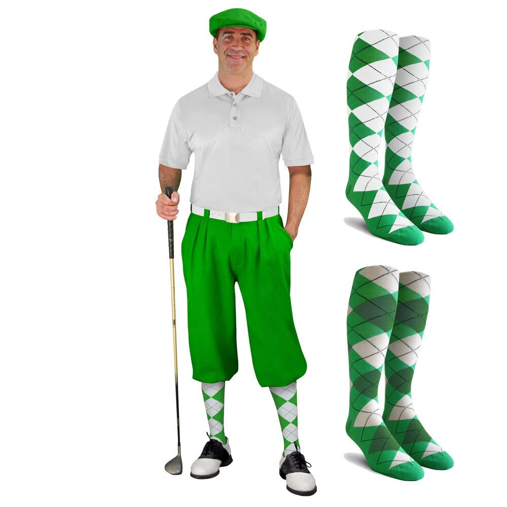 Men's Stylish Lime Green Golf Outfit Set - Matching Knickers & Cap with 2 Over-The-Calf Socks - Perfect for Golf Tournaments & Casual Summer Wear