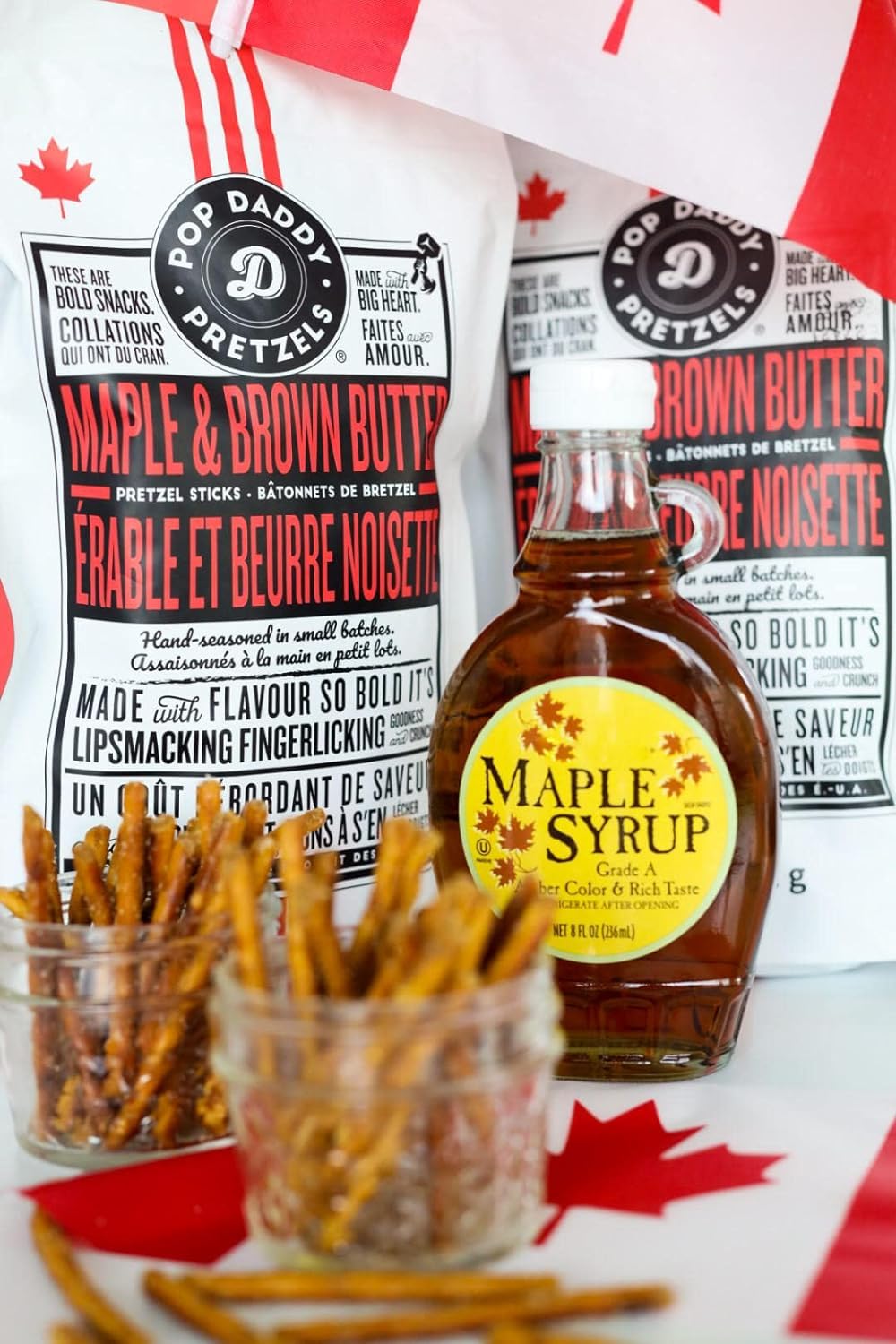 Pop Daddy Flavored Pretzel Sticks - Gourmet Maple & Brown Butter Pretzel Snacks (212g) | Healthy Crunchy Treat for Parties, Office Snacks & On-the-Go Munching