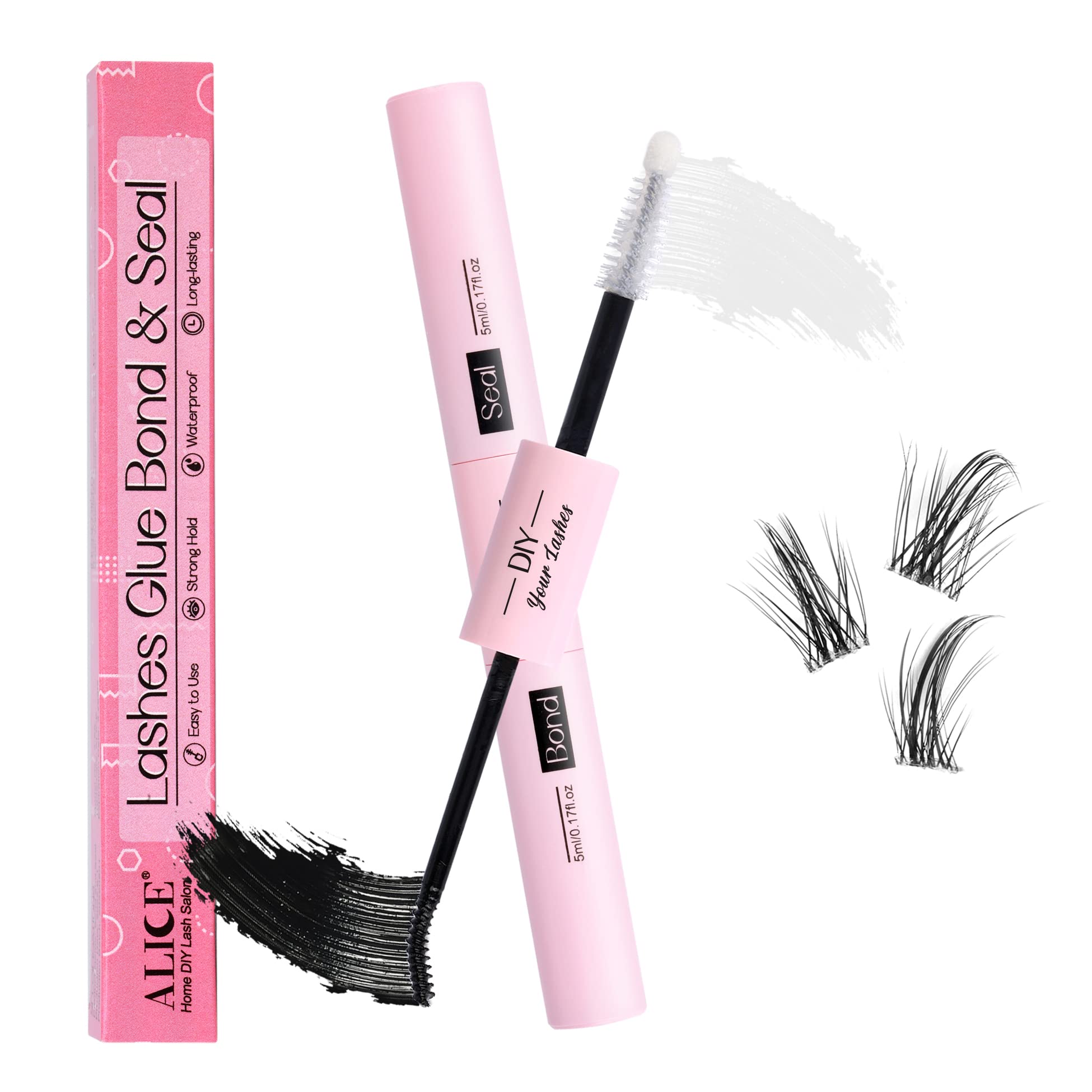 ALICE Lash Bond and Seal - Professional Cluster & Individual Lash Glue for DIY Eyelash Extensions | Latex-Free, Waterproof, Super Strong Hold Adhesive (5ml×2) | Perfect for Salon Professionals & Home Use