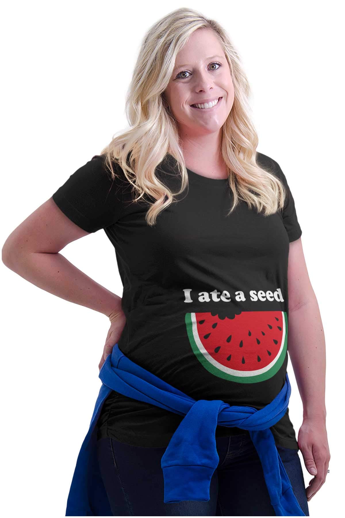 Brisco Brands Women's Maternity T-Shirt - Funny Watermelon Seed Pregnancy Tee for Expecting Moms | Comfortable Cotton Maternity Top for Pregnancy Announcements, Baby Showers & Casual Wear