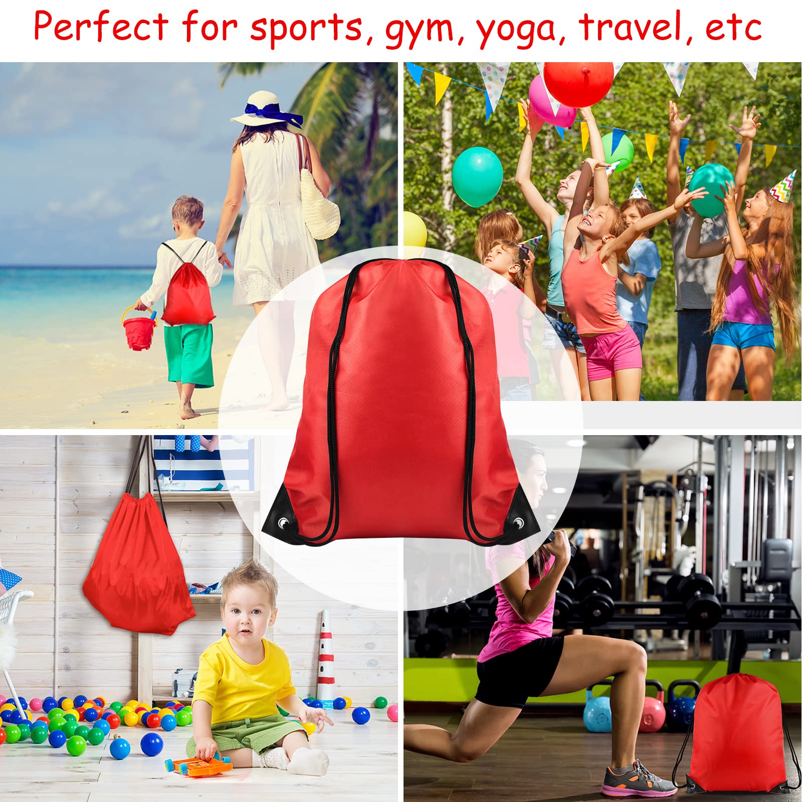 FEPITO 12 Pack Drawstring Bags - Durable String Backpacks for Gym, Sports, Travel & Storage - Lightweight Tote Sack Cinch Bags for School, Beach, Laundry & Camping Essentials