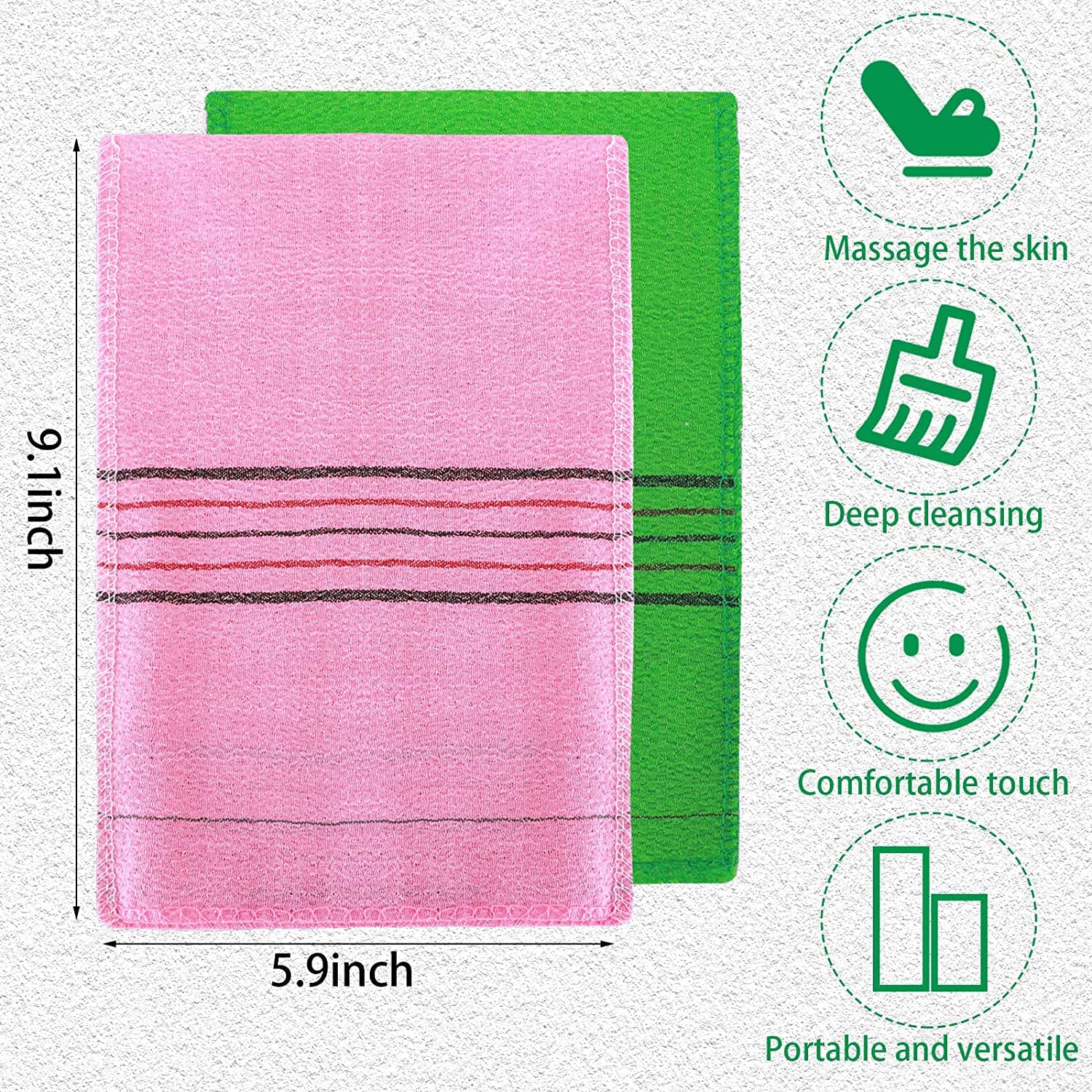 ENLIWISH Korean Exfoliating Bath Gloves 2Pcs - Soft Body Scrubber for Shower & Spa, Pink - Deep Cleansing & Skin Renewal for Smooth, Glowing Skin - Perfect for Korean Beauty Routine & At-Home Spa Days