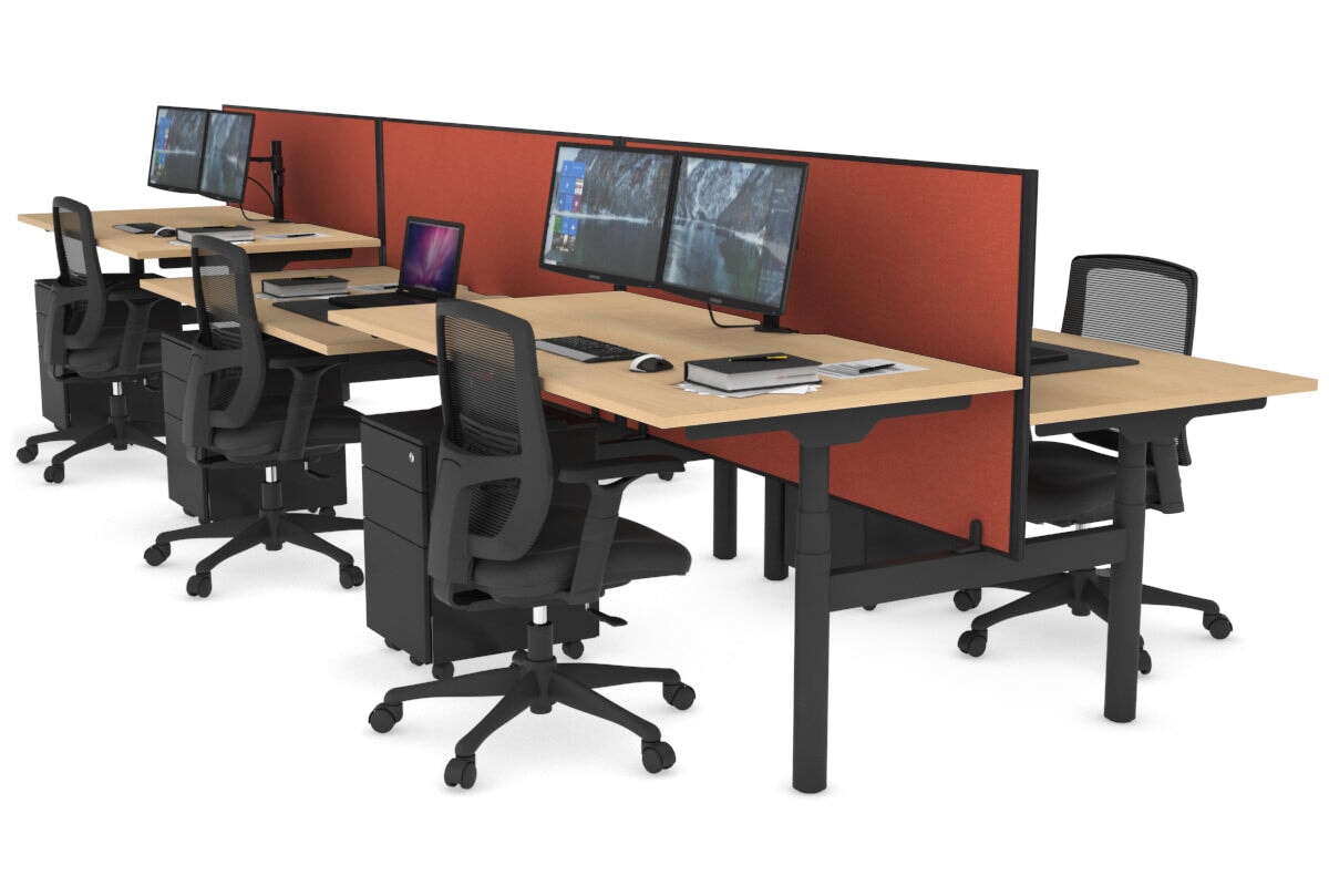 Flexi Premium Height Adjustable 6-Person H Bench Workstation - Black Frame [1200L x 800W with Cable Management] - Ideal for Office, Coworking Spaces & Home Offices
