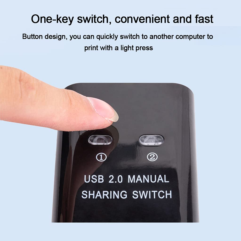 USB 2.0 Printer Sharing Hub - 2-Port Manual Switch for 2 Computers | USB Splitter Adapter & Switcher | Perfect for Home Office & Small Business Printing Needs
