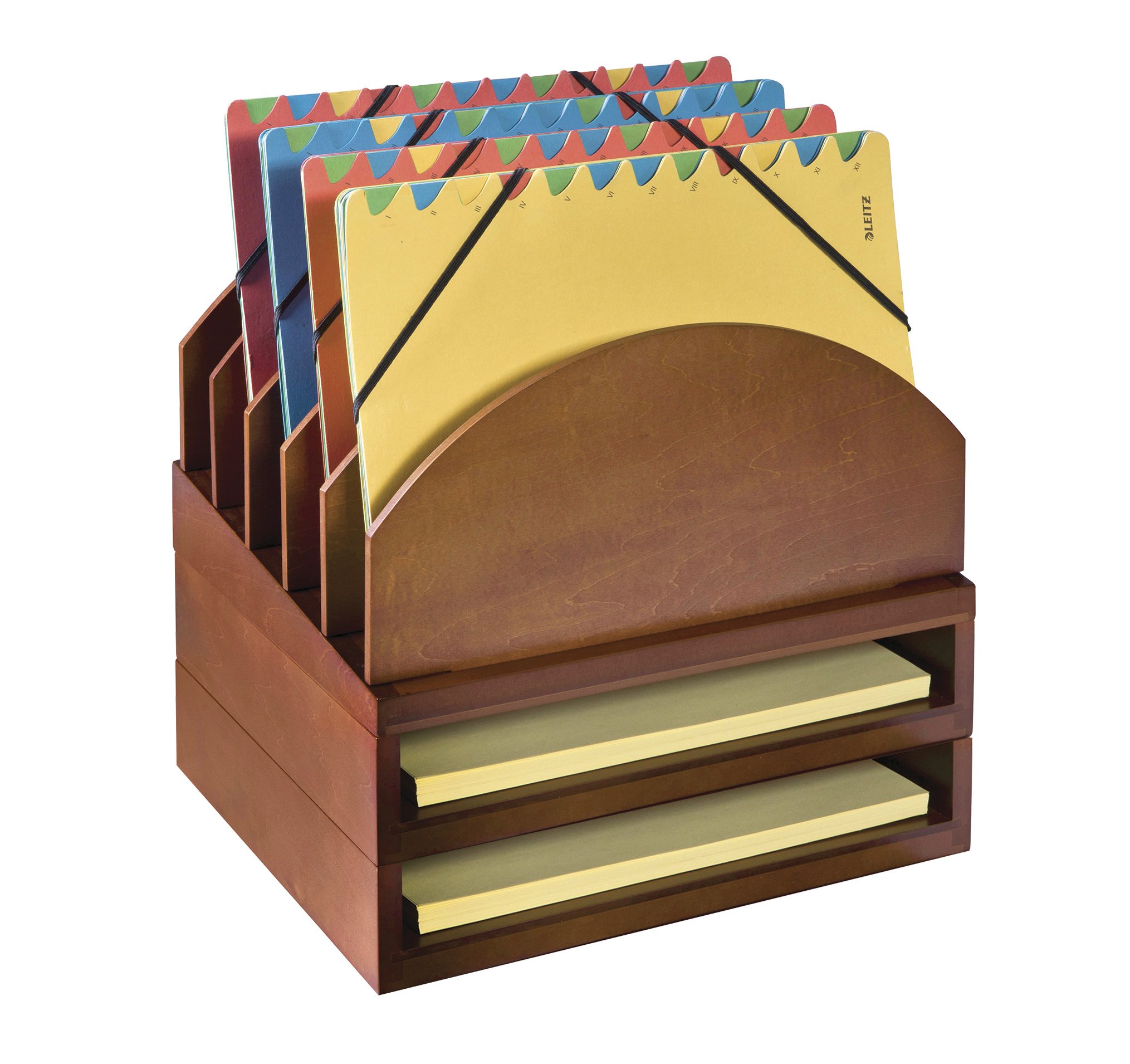 Bindertek Stacking Wood Desk Organizer - Cherry Wood File Holder & 2-Tray Kit (WK2-CH) for Office, Home, or School Organization